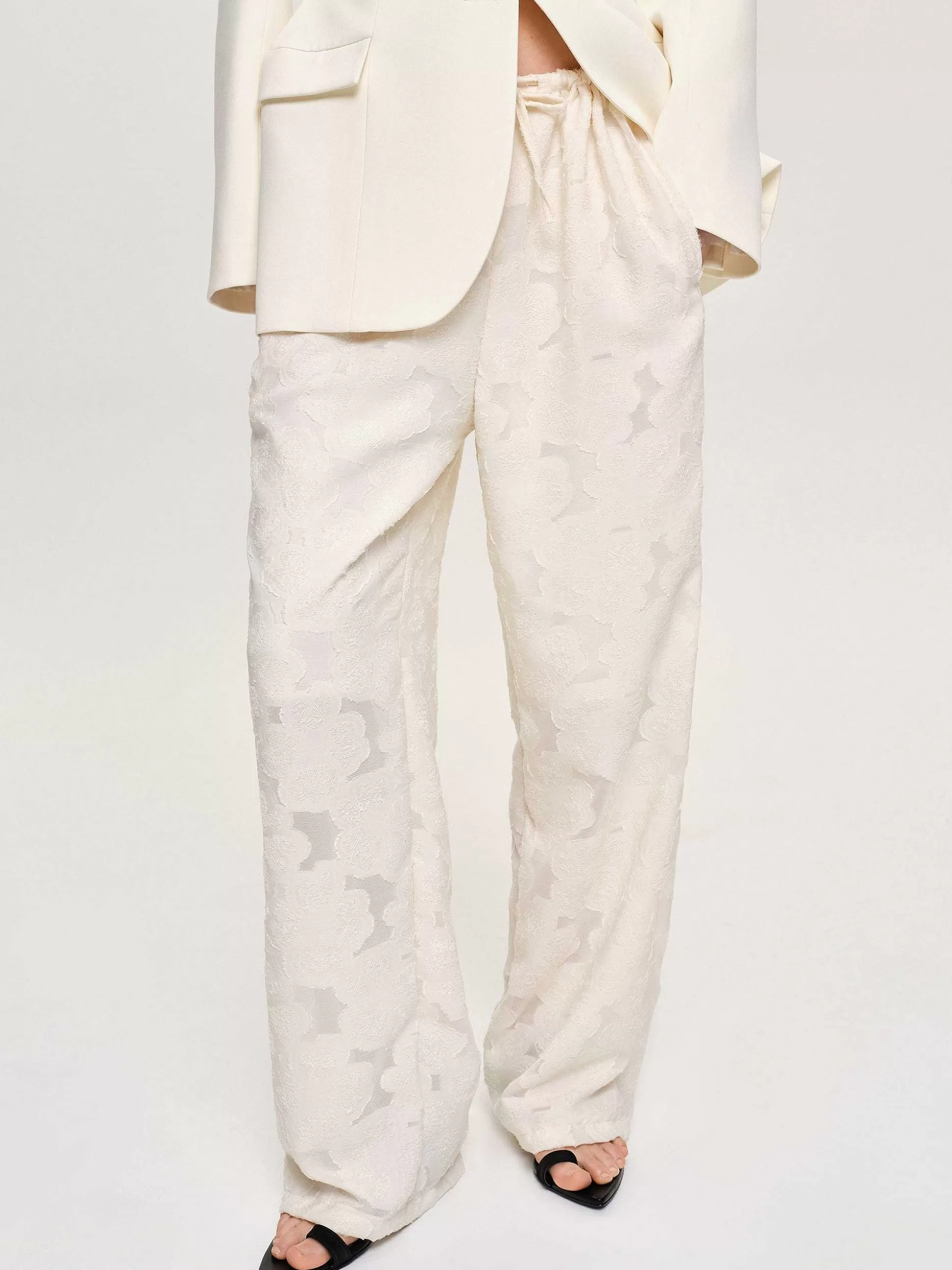 Women Source Unknown Clothing-Drawstring Jacquard Pants, Ivory