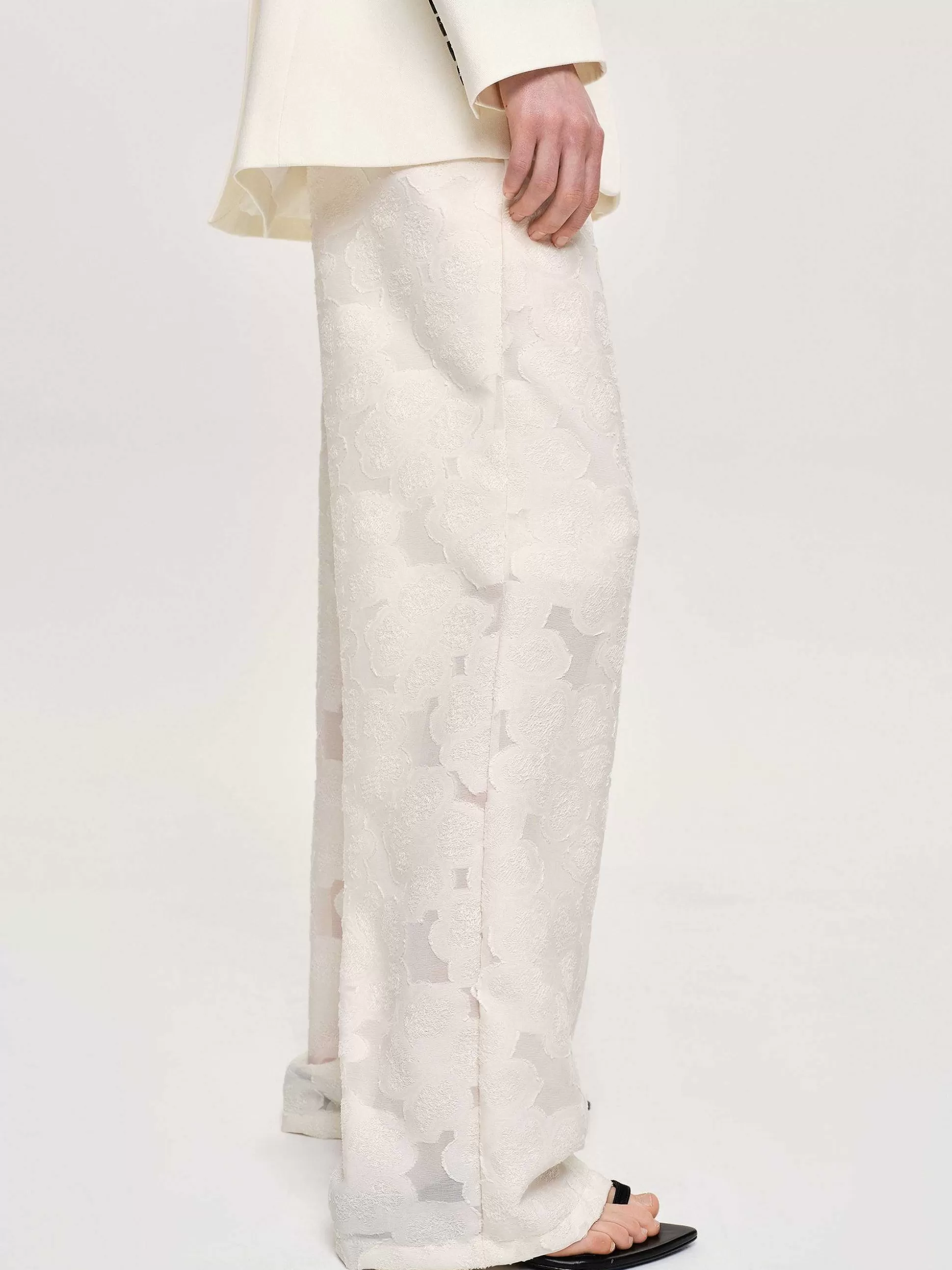 Women Source Unknown Bottoms-Drawstring Jacquard Pants, Ivory