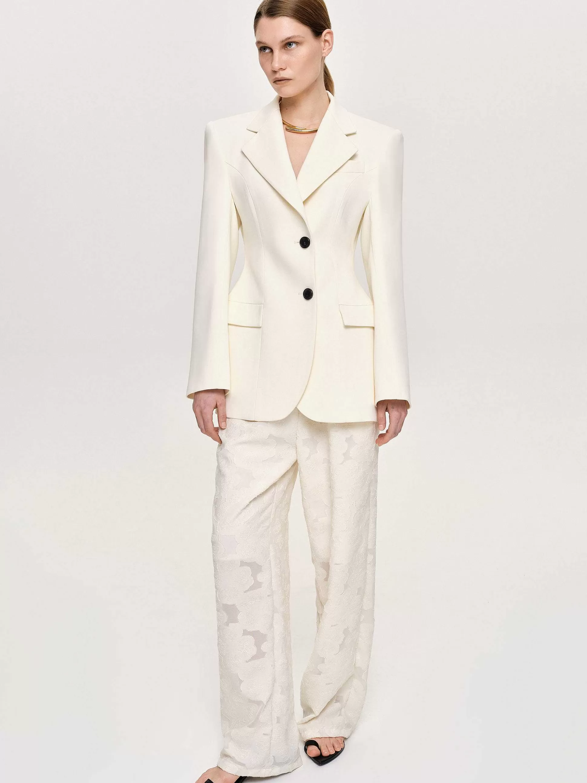 Women Source Unknown Bottoms-Drawstring Jacquard Pants, Ivory