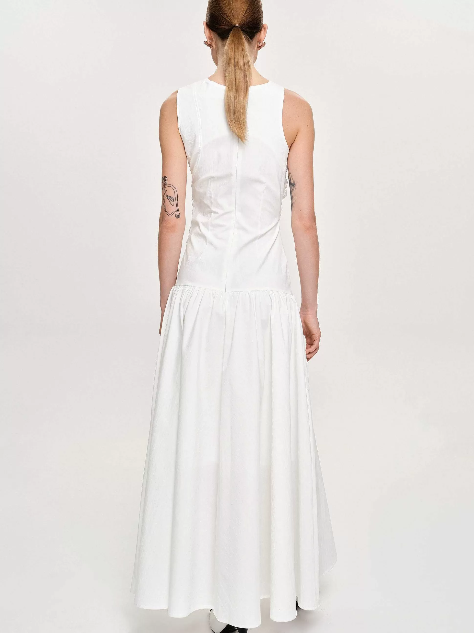 Women Source Unknown Accessories-Drop Waist Ruched Dress, Off White