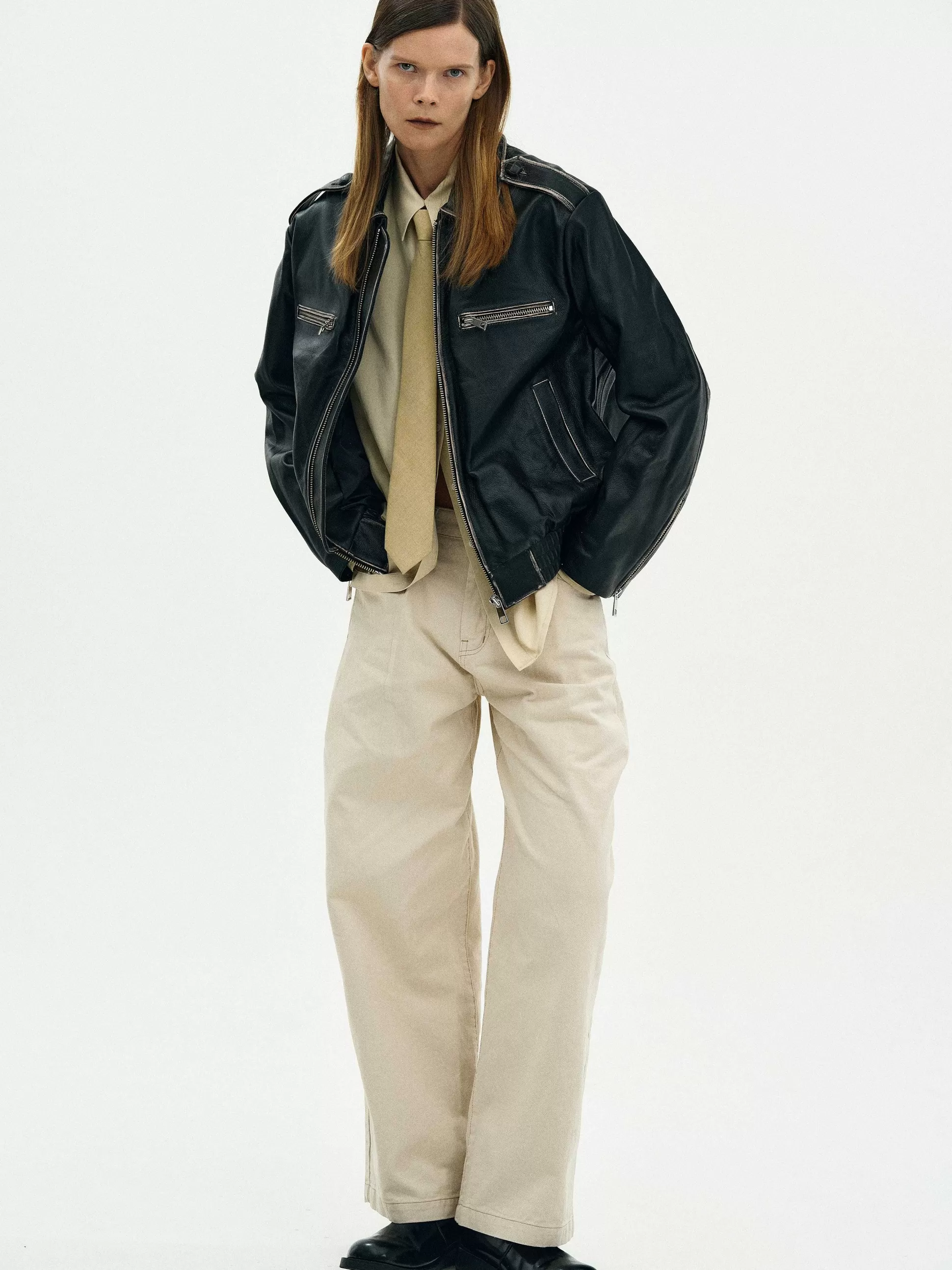 Women Source Unknown Outerwear-Faded Leather Jacket,