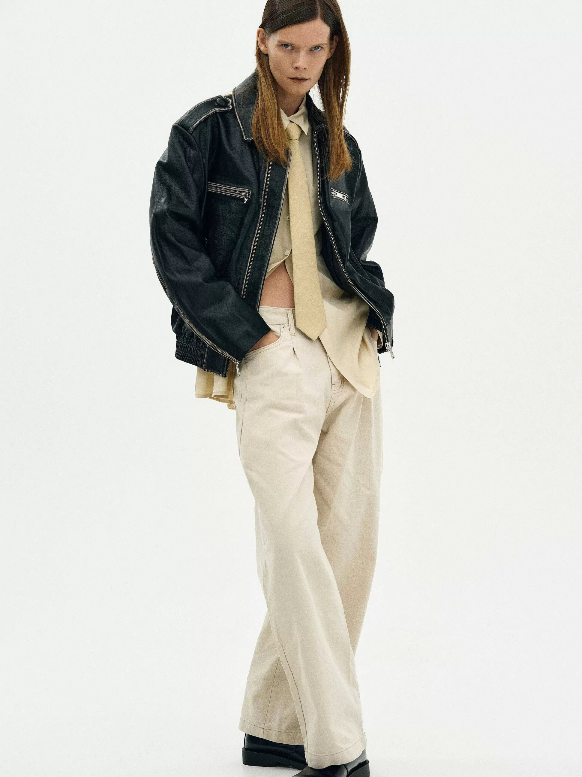 Women Source Unknown Outerwear-Faded Leather Jacket,