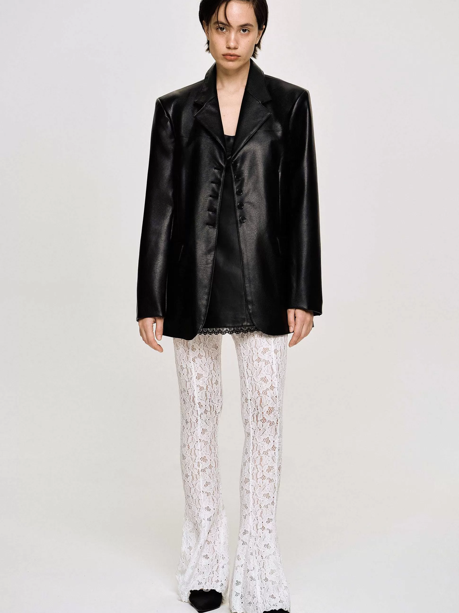 Women Source Unknown Outerwear-Faux Leather Button Jacket, Black