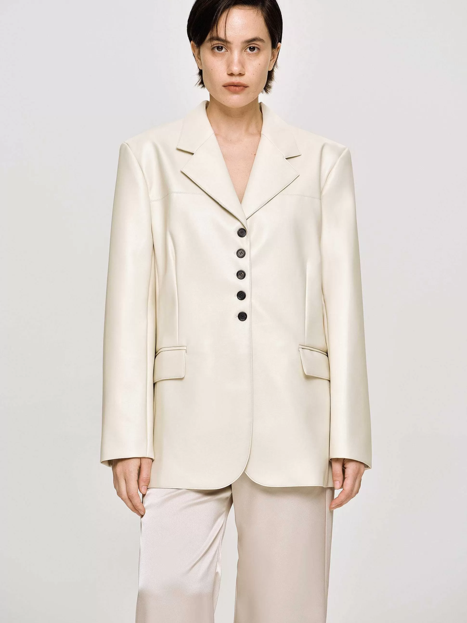 Women Source Unknown Outerwear-Faux Leather Button Jacket, Warm Beige