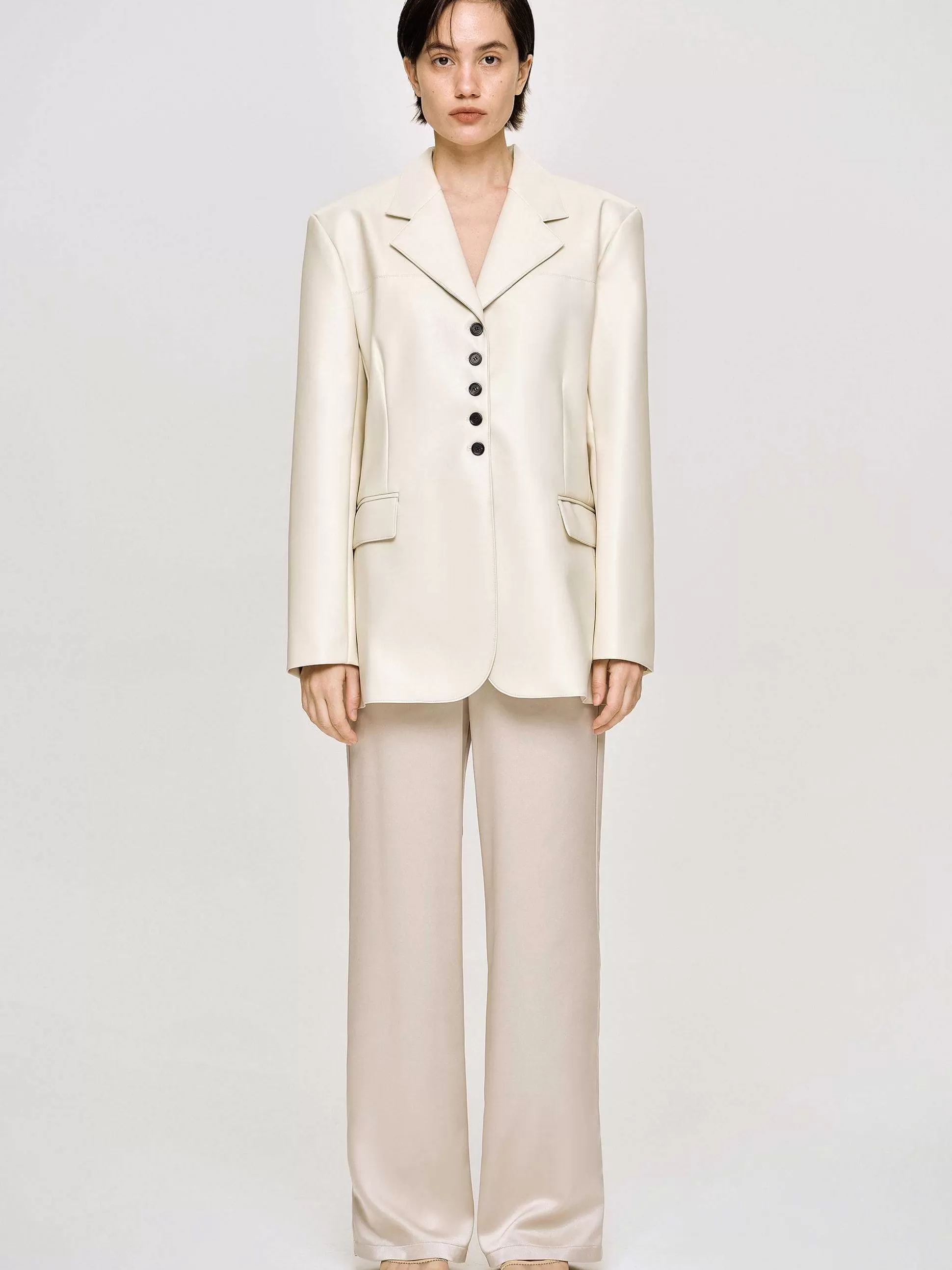 Women Source Unknown Outerwear-Faux Leather Button Jacket, Warm Beige