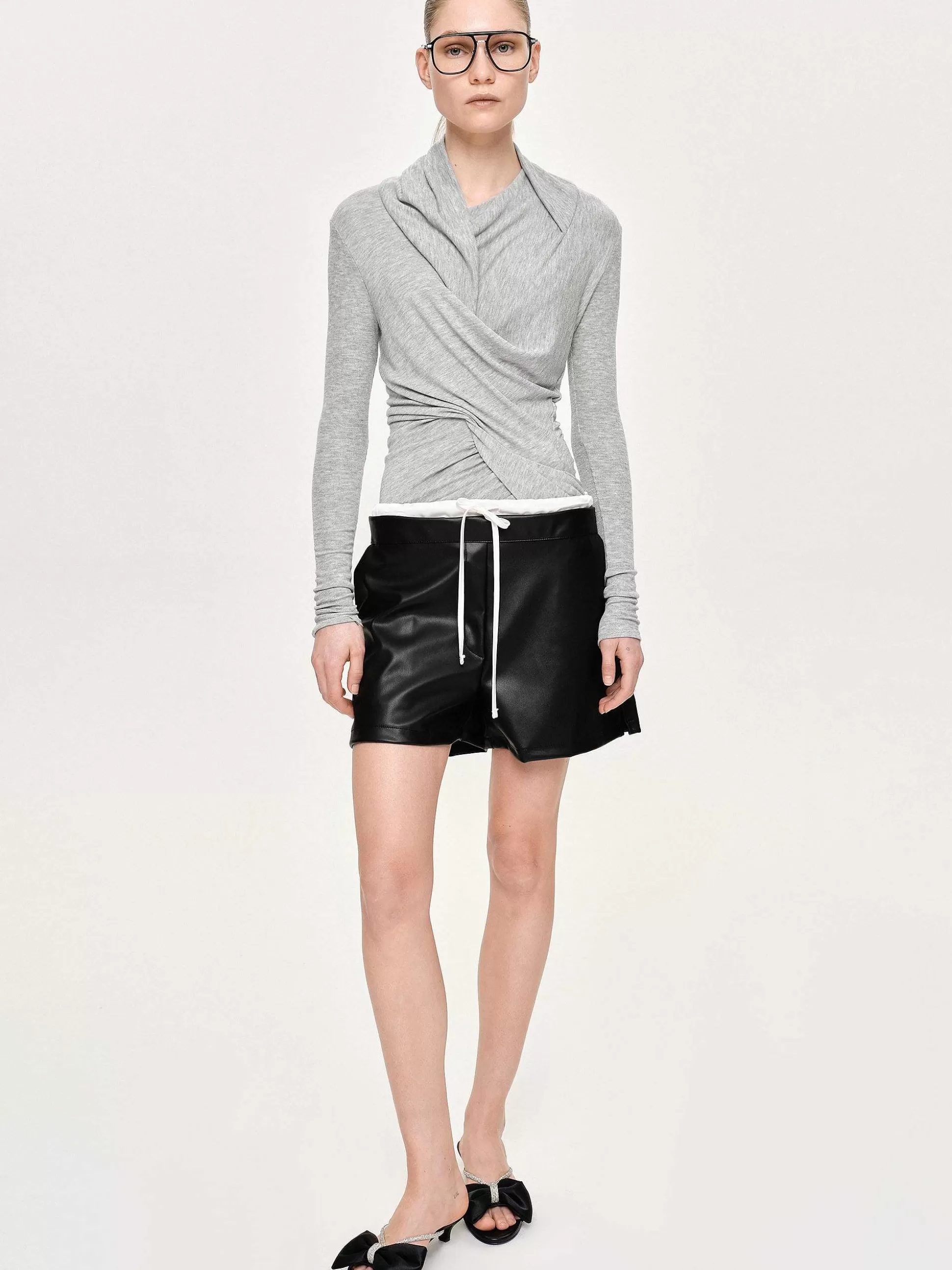 Women Source Unknown Bottoms-Faux Leather Layered Shorts, Black