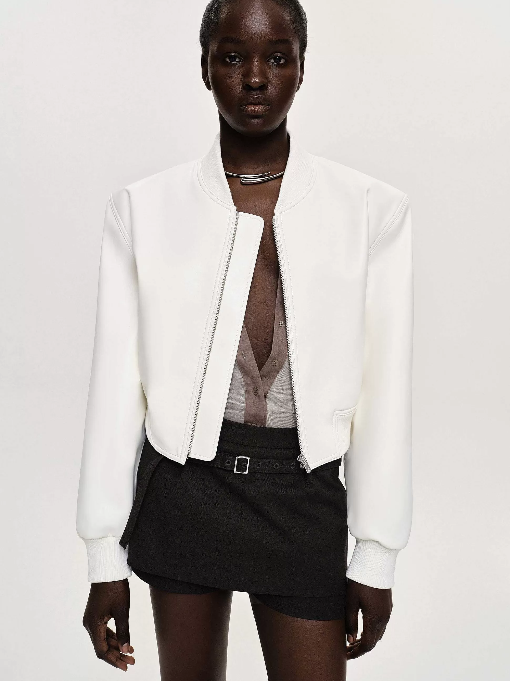 Women Source Unknown Outerwear-Faux-Leather Bomber Jacket, White