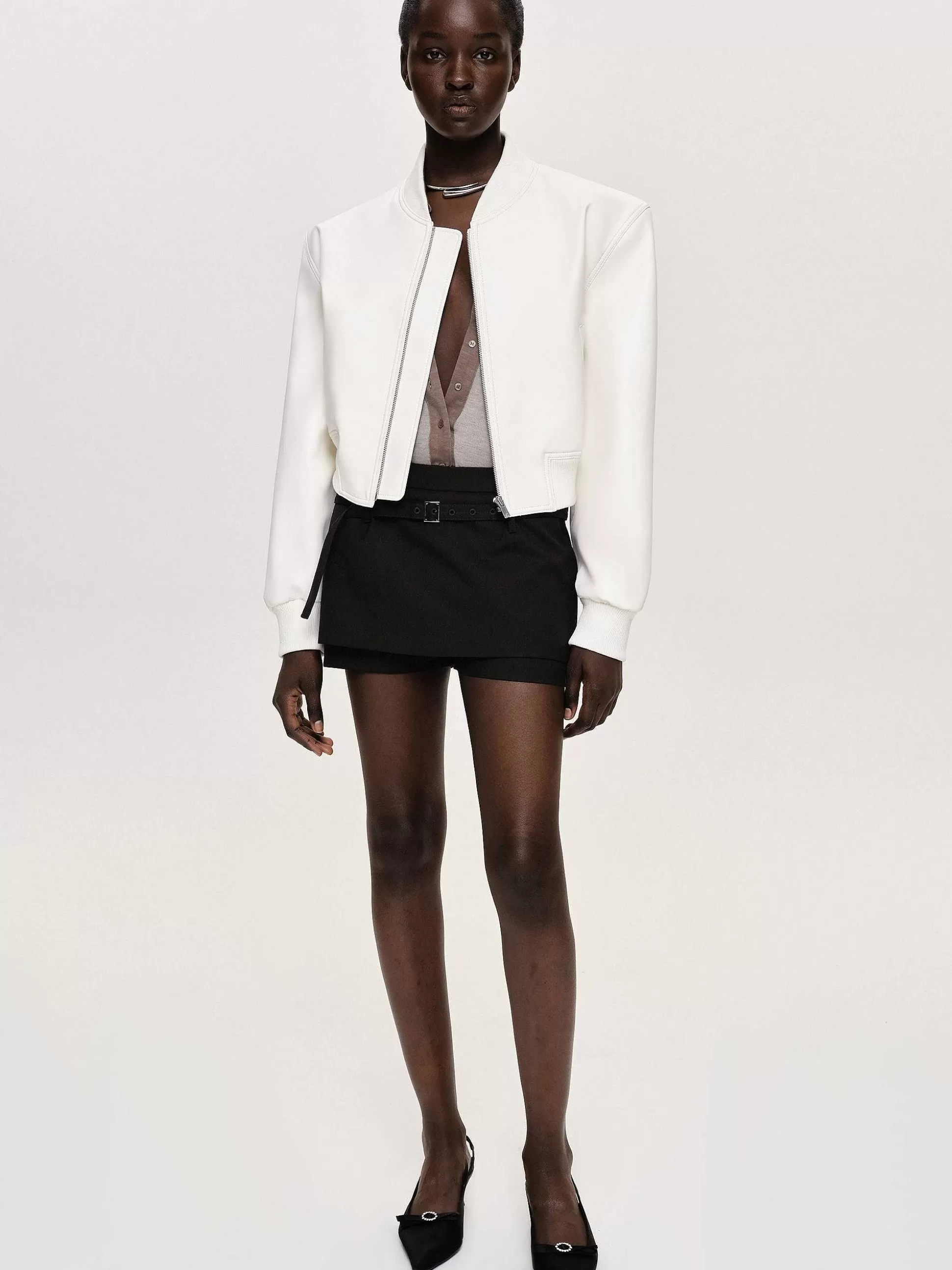 Women Source Unknown Outerwear-Faux-Leather Bomber Jacket, White