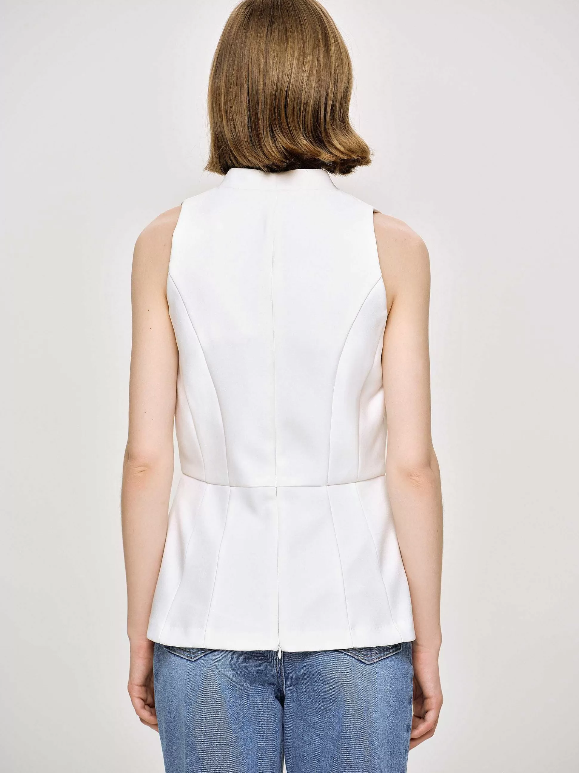 Women Source Unknown Tops-Flared Button Vest, White