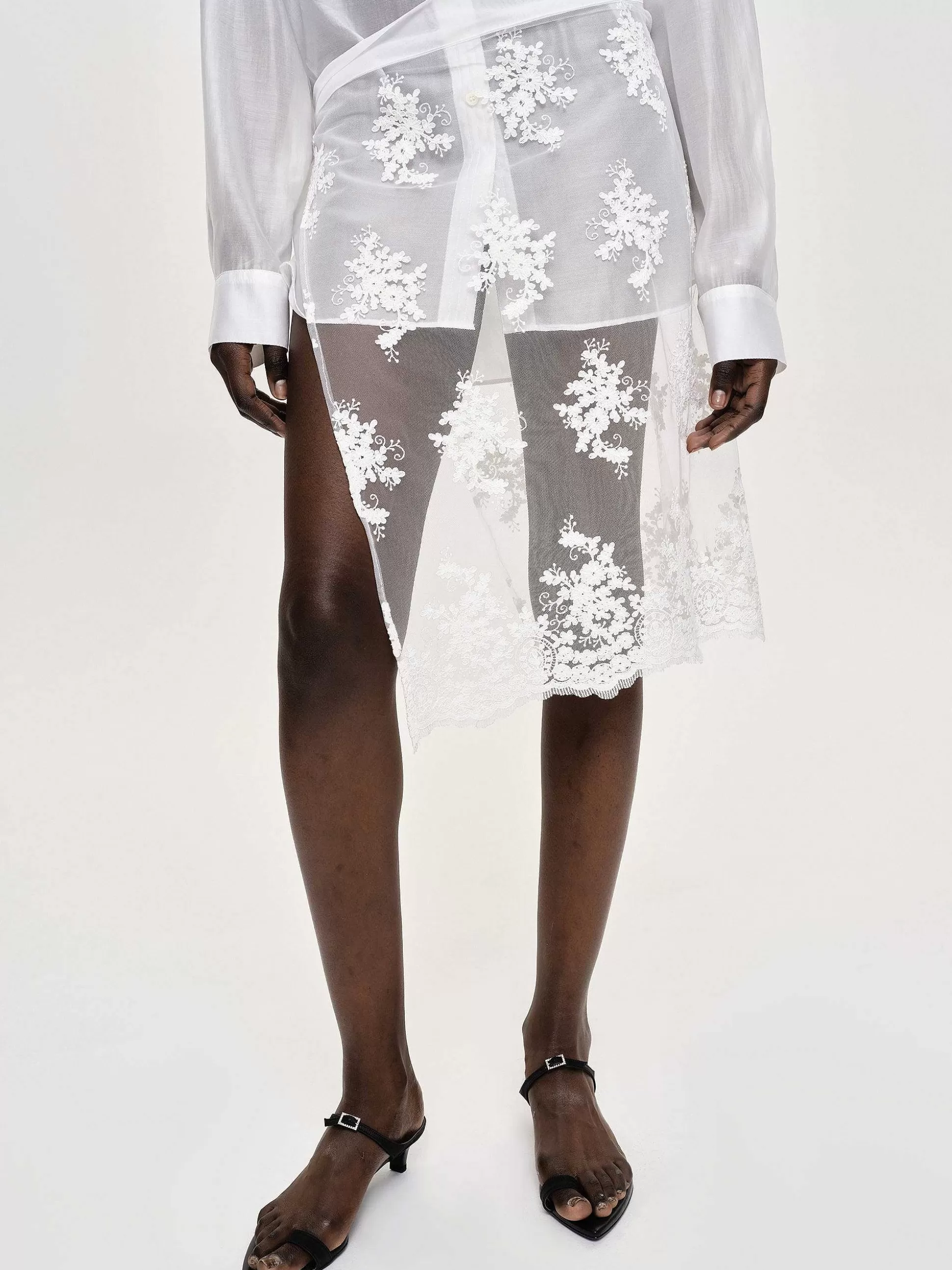 Women Source Unknown Clothing-Flora-Applique Wrap Skirt, White