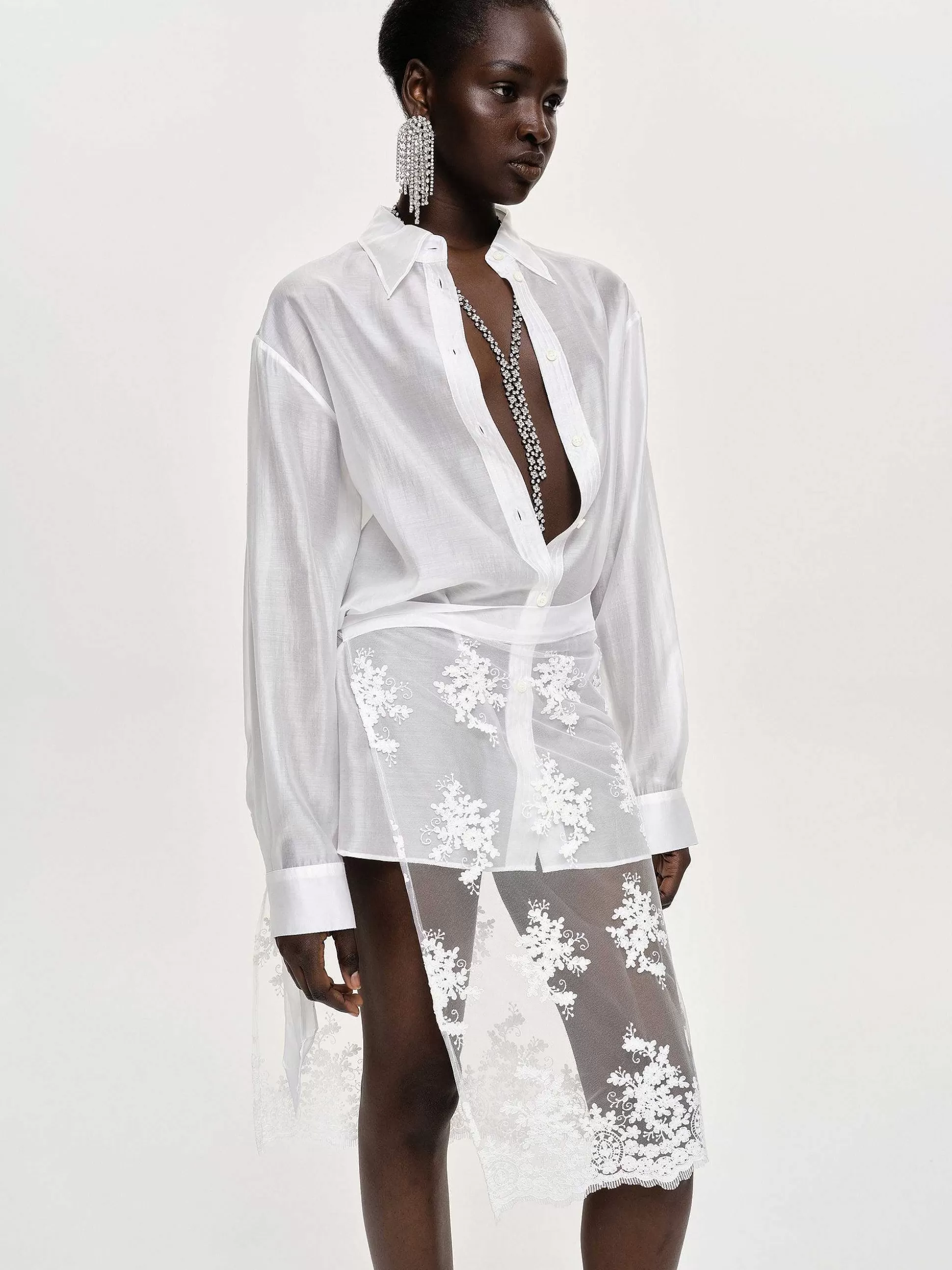 Women Source Unknown Bottoms-Flora-Applique Wrap Skirt, White