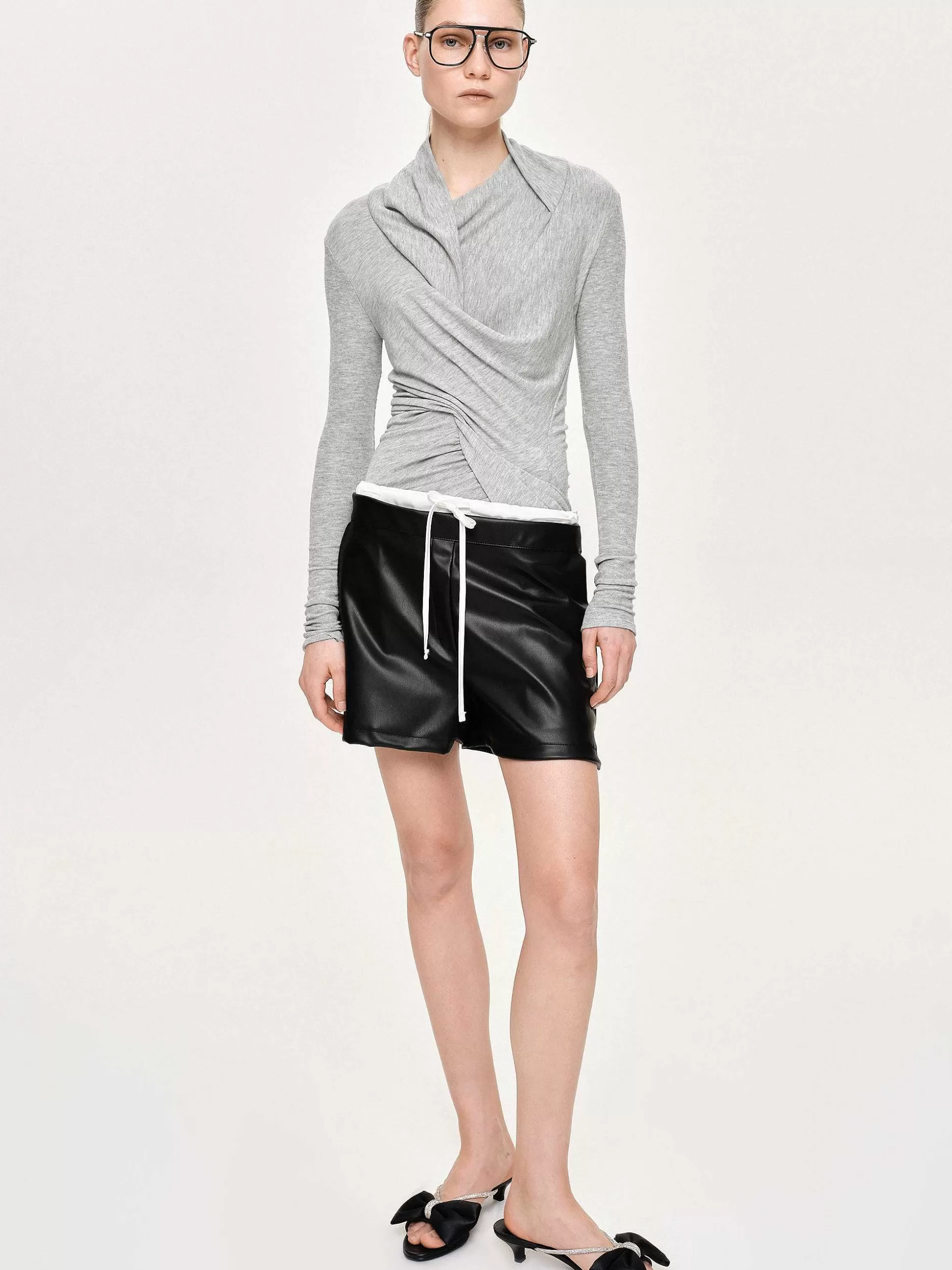 Women Source Unknown Tops-Folgore Asymmetric Drape Top, Grey
