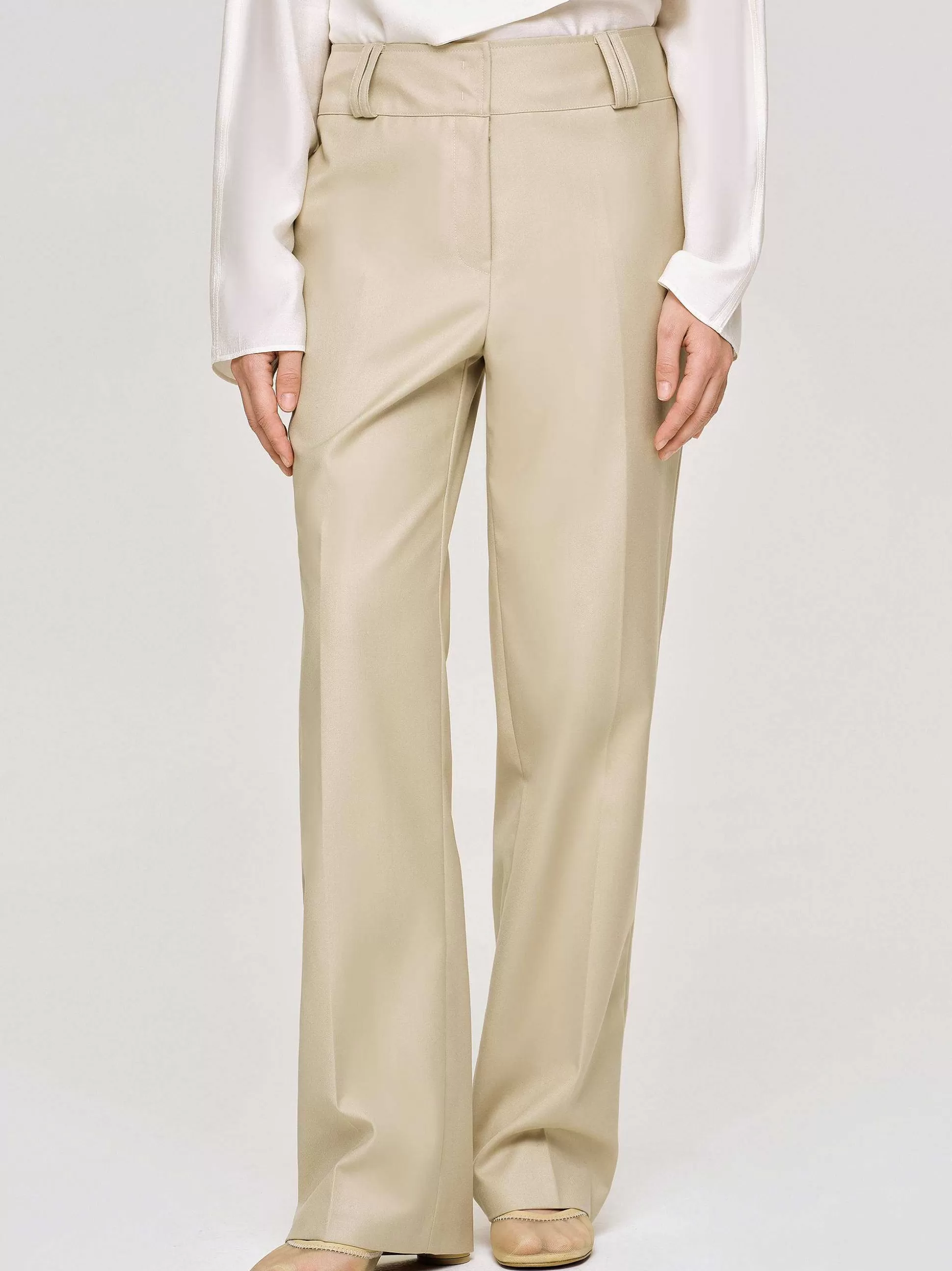 Women Source Unknown Clothing-Gabardine Straight-Leg Trousers, Beige