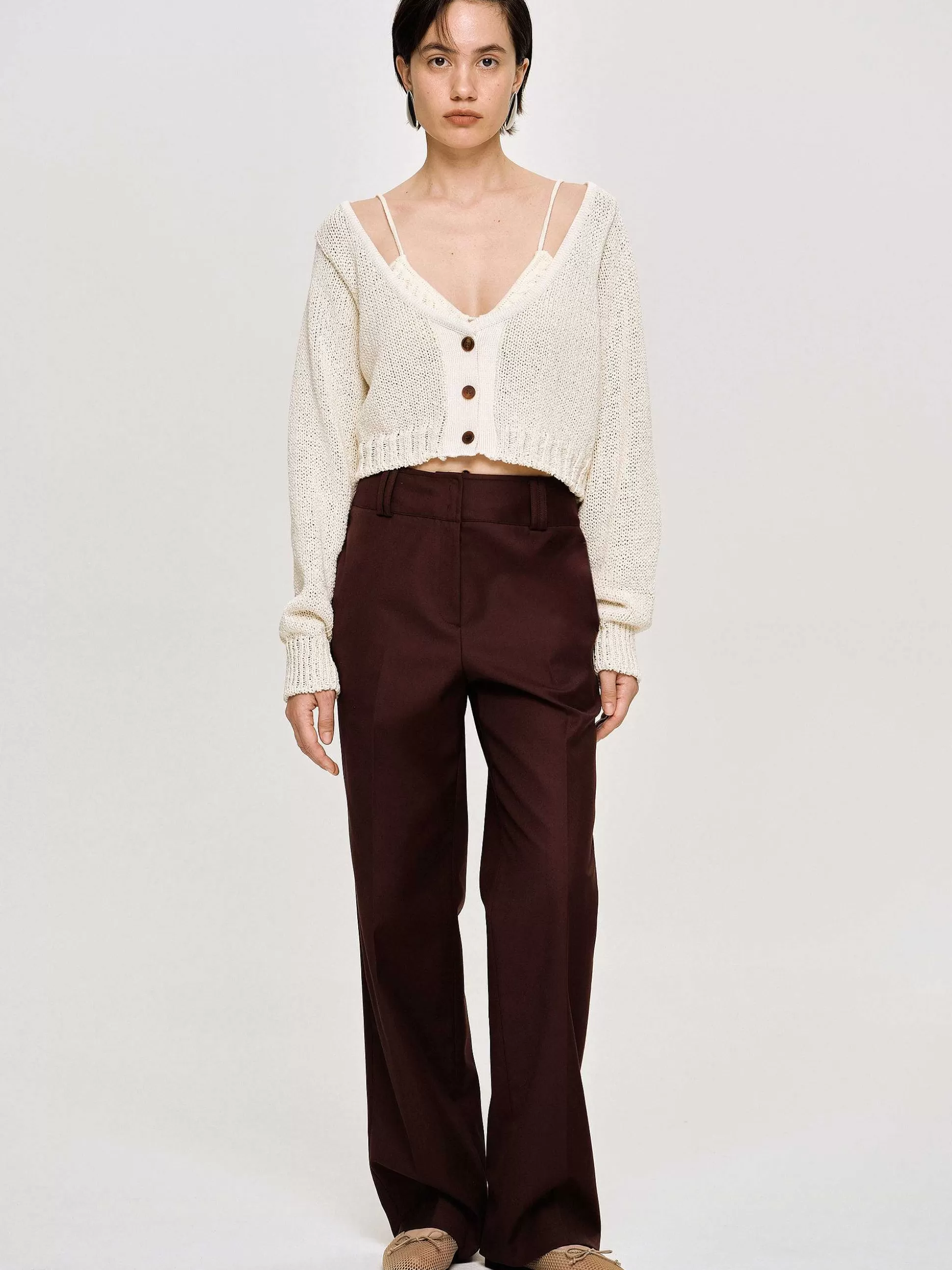 Women Source Unknown Bottoms-Gabardine Suit Trousers, Merlot Brown
