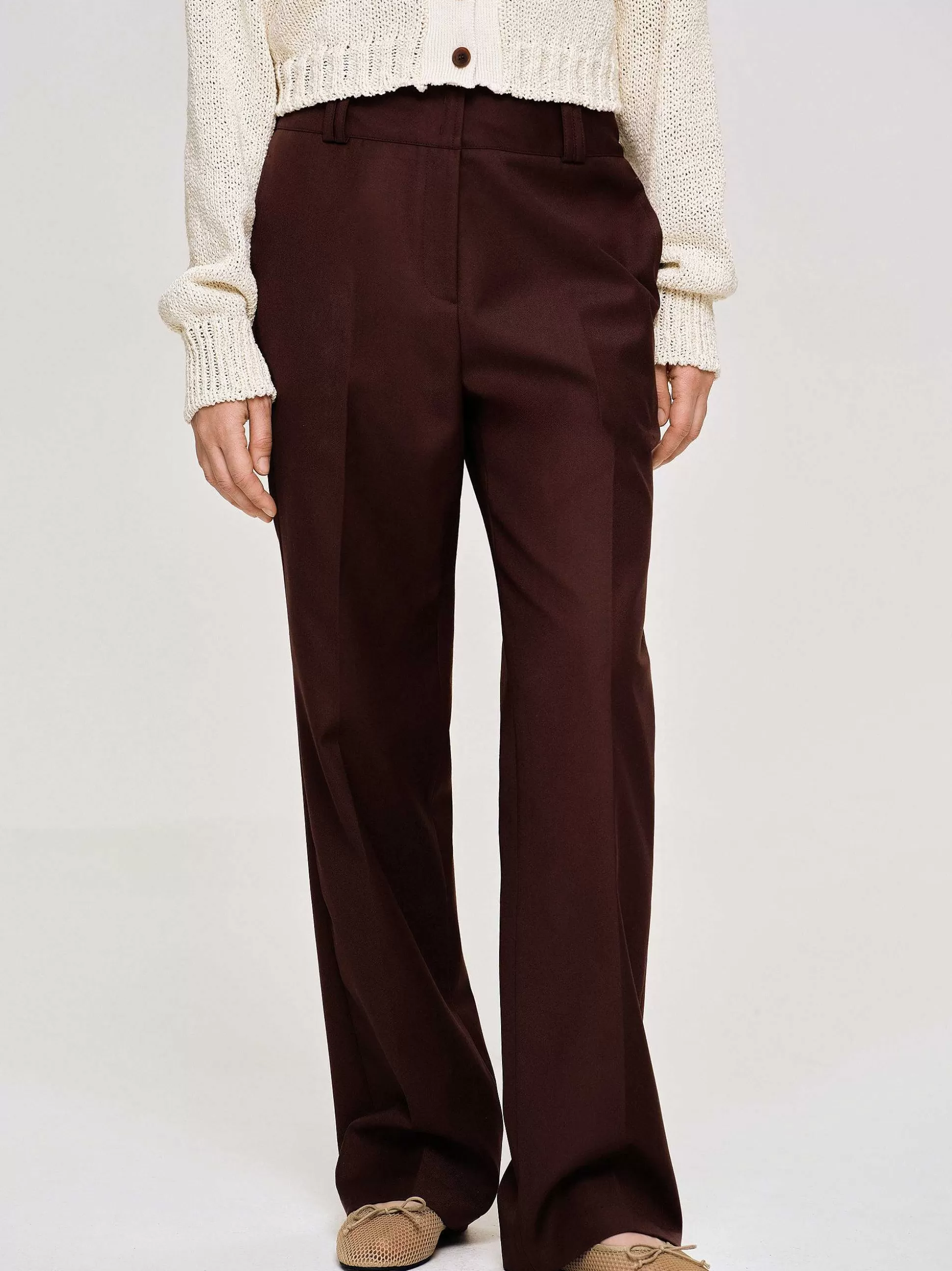 Women Source Unknown Bottoms-Gabardine Suit Trousers, Merlot Brown