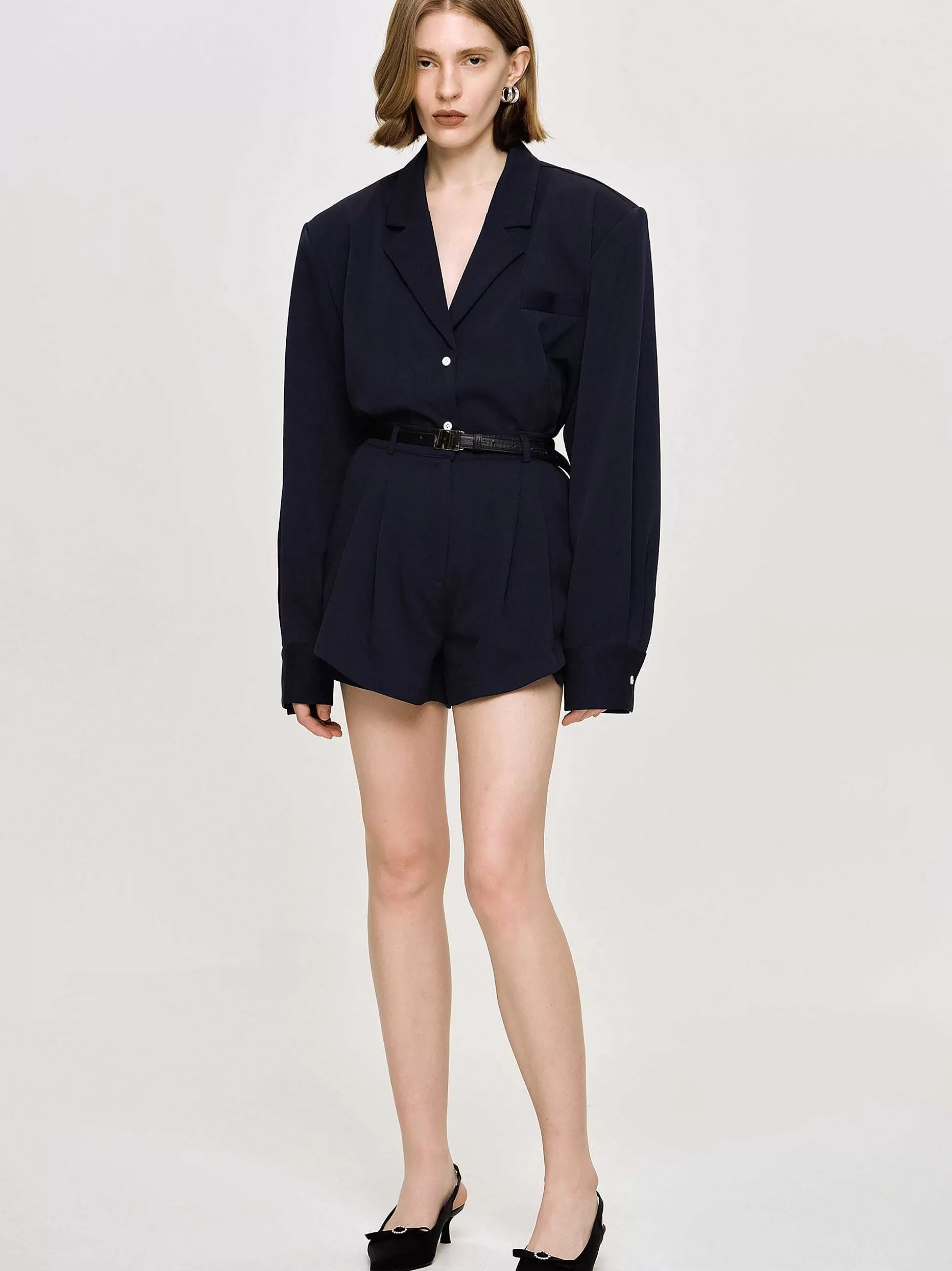 Women Source Unknown Co-Ords-High Rise Angled Shorts, Navy