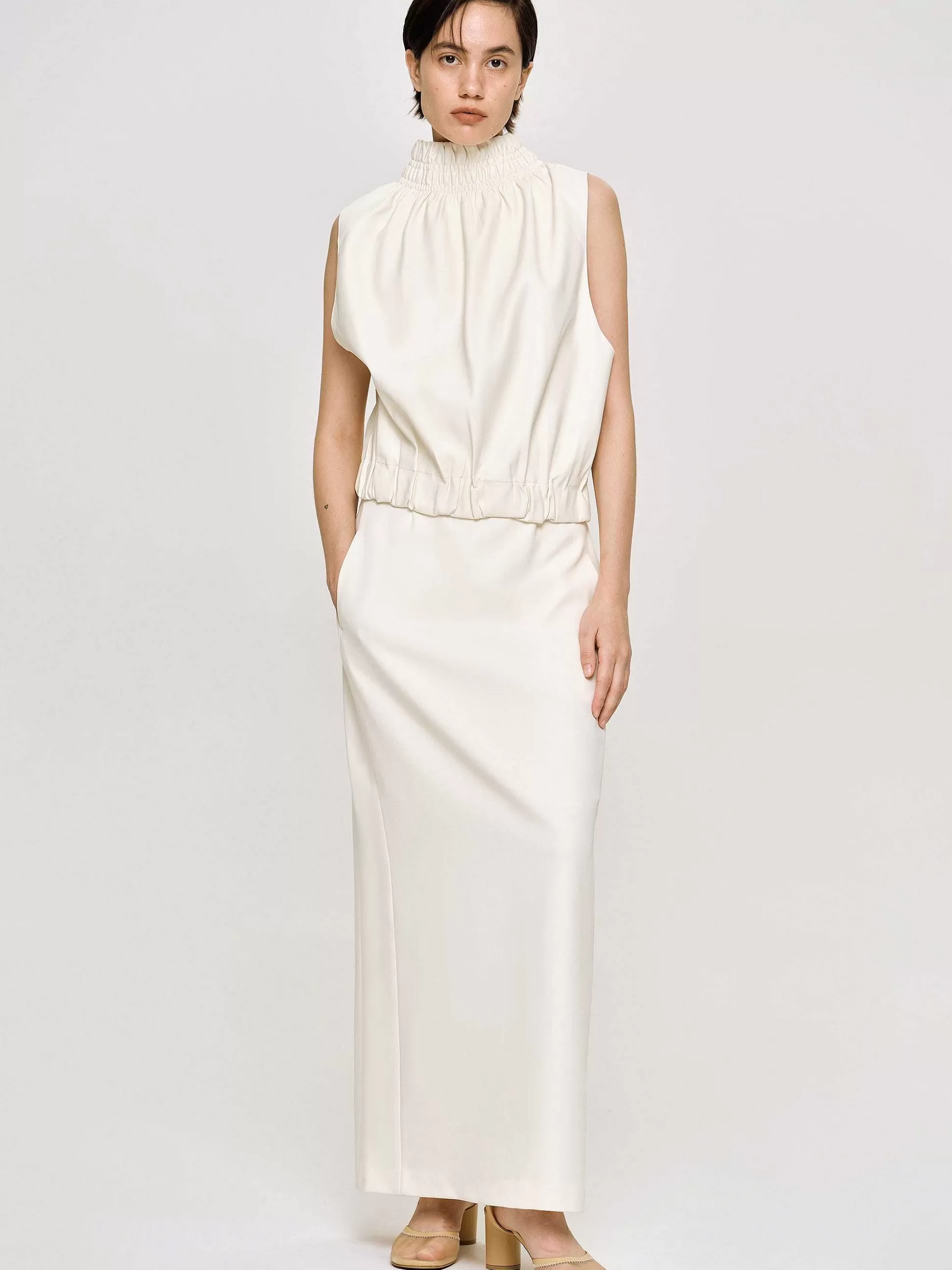 Women Source Unknown Bottoms-High Rise Fluid Skirt, Ivory