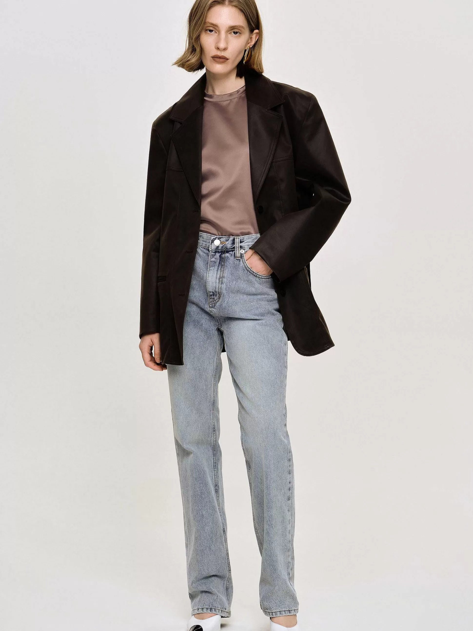 Women Source Unknown Clothing-High-Rise Long Jeans, Ash Blue