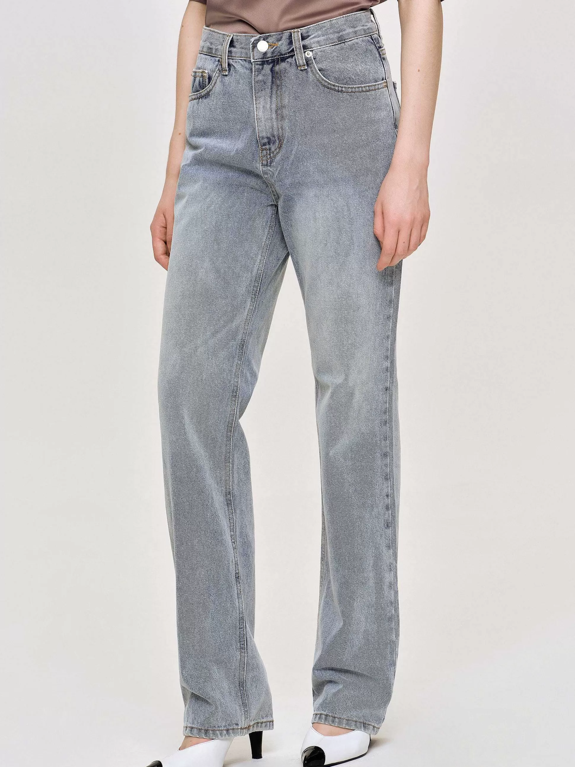 Women Source Unknown Clothing-High-Rise Long Jeans, Ash Blue