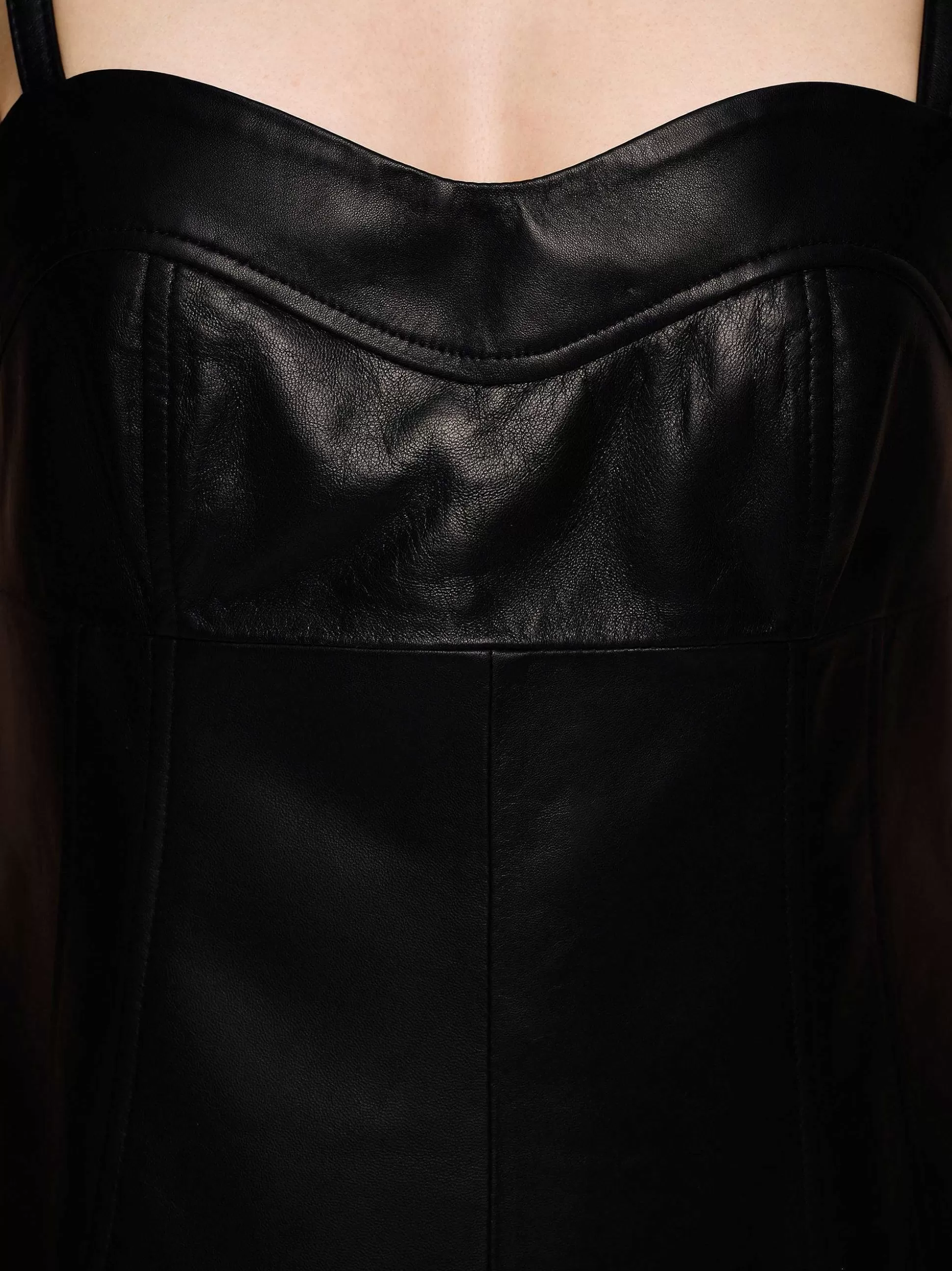 Women Source Unknown Tops-Lambskin Bustier Leather Top, Black