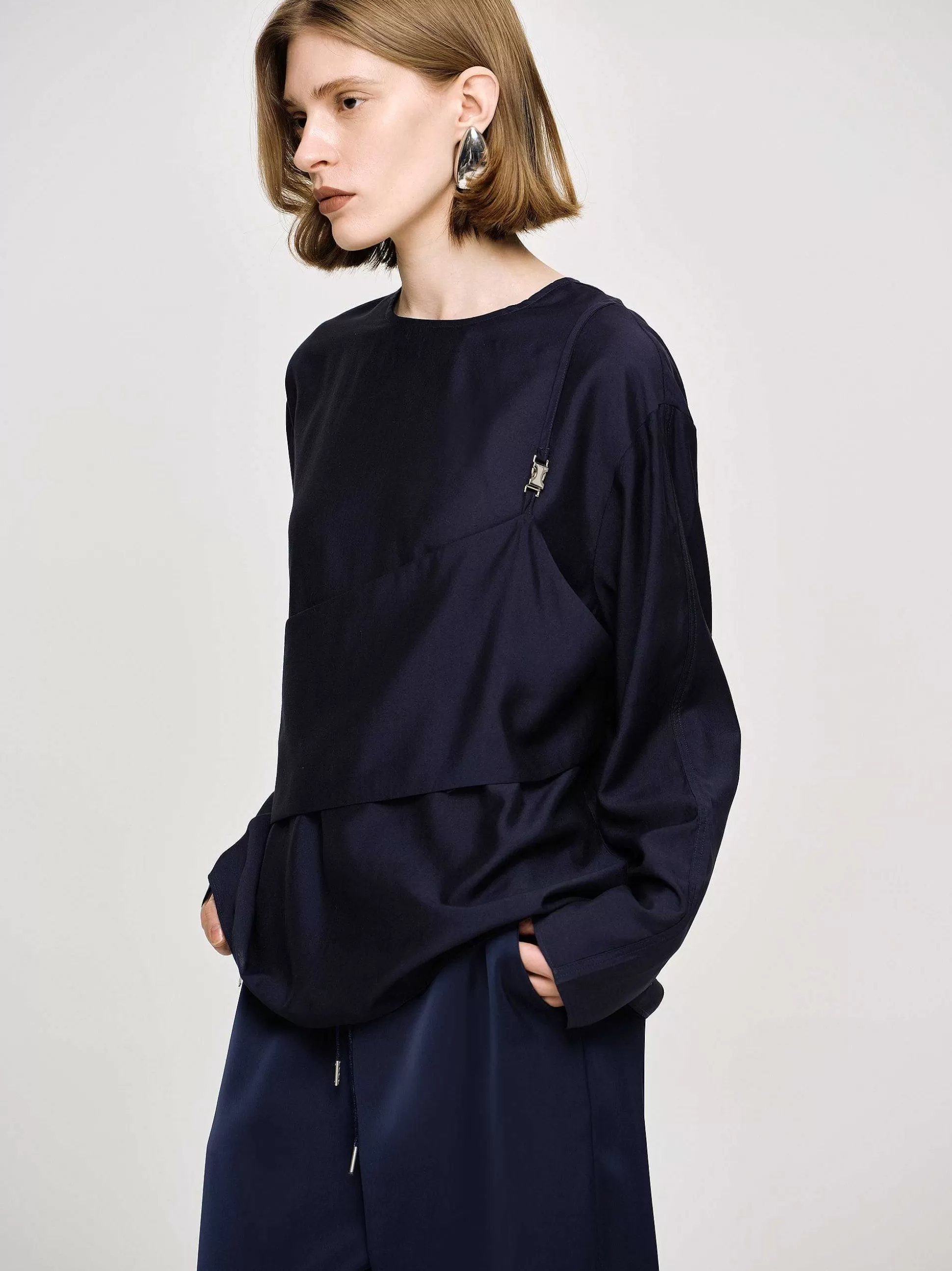 Women Source Unknown Clothing-Layered Blouse, Navy