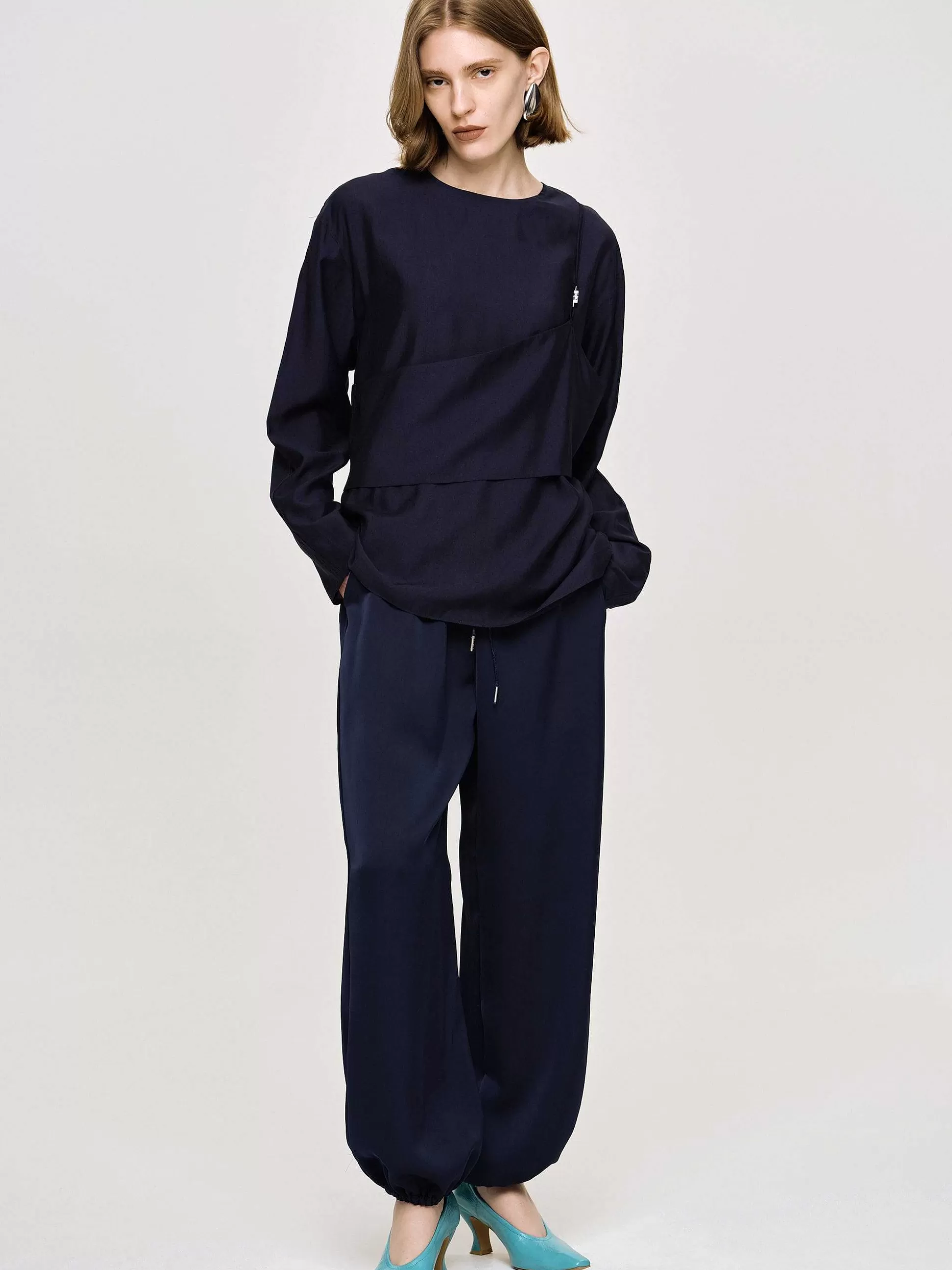 Women Source Unknown Tops-Layered Blouse, Navy