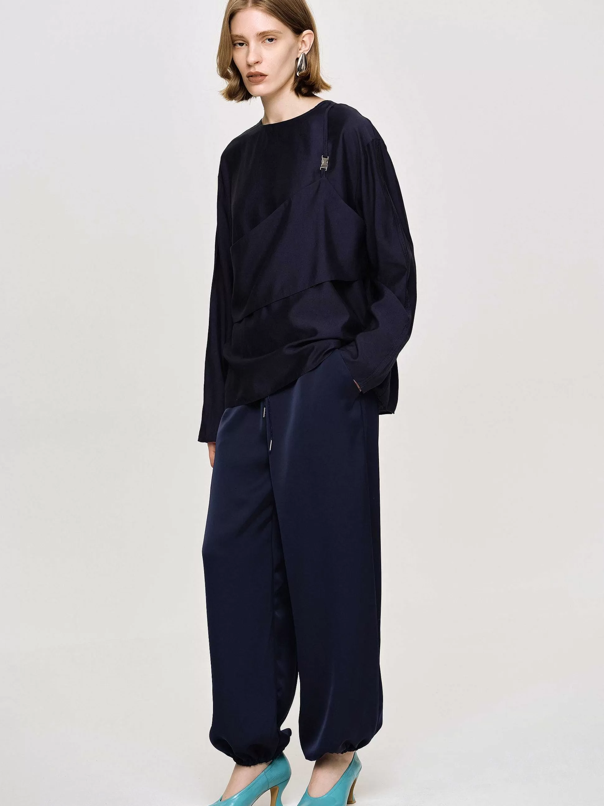 Women Source Unknown Tops-Layered Blouse, Navy