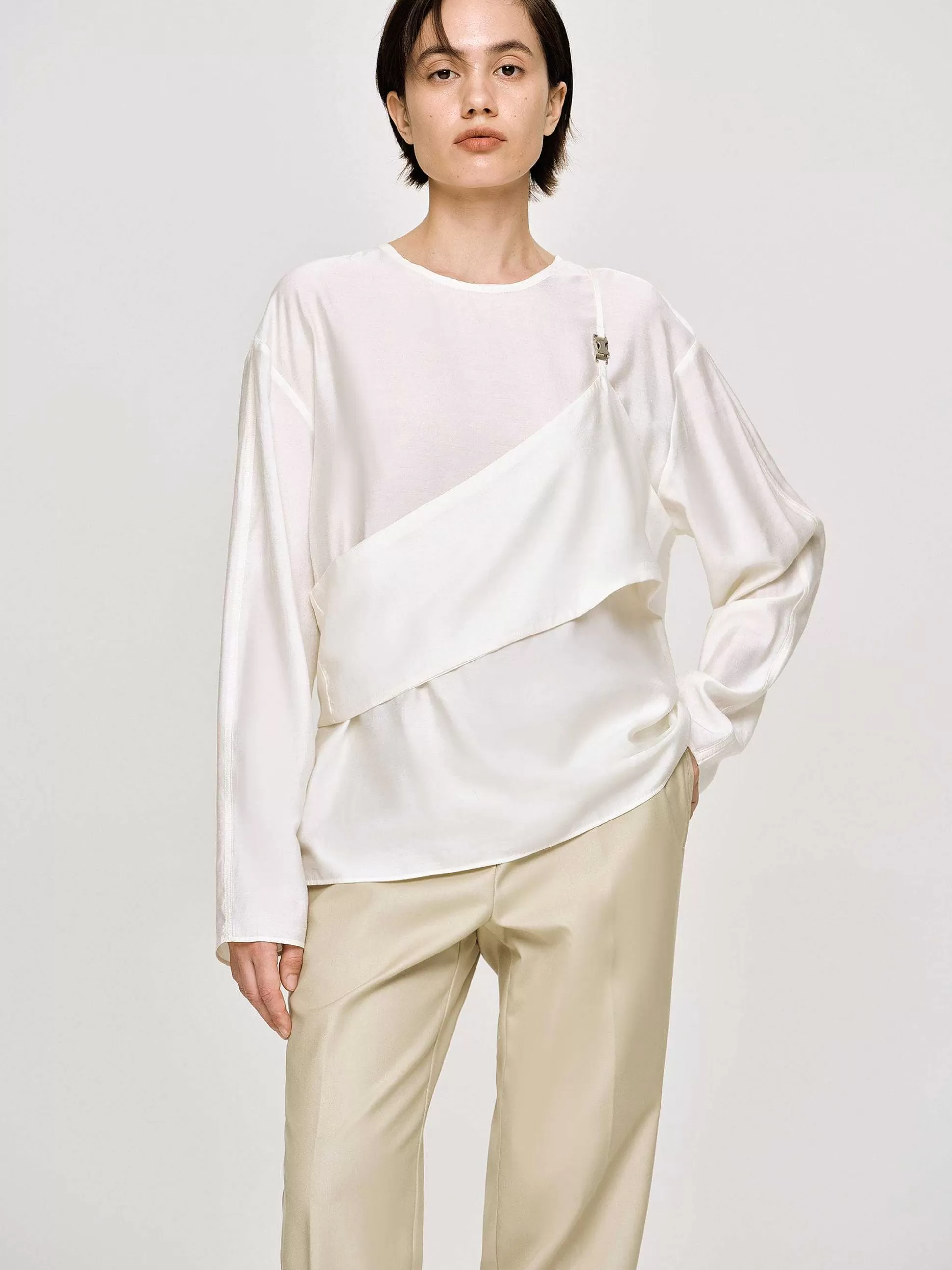 Women Source Unknown Clothing-Layered Bustier Blouse, Ivory