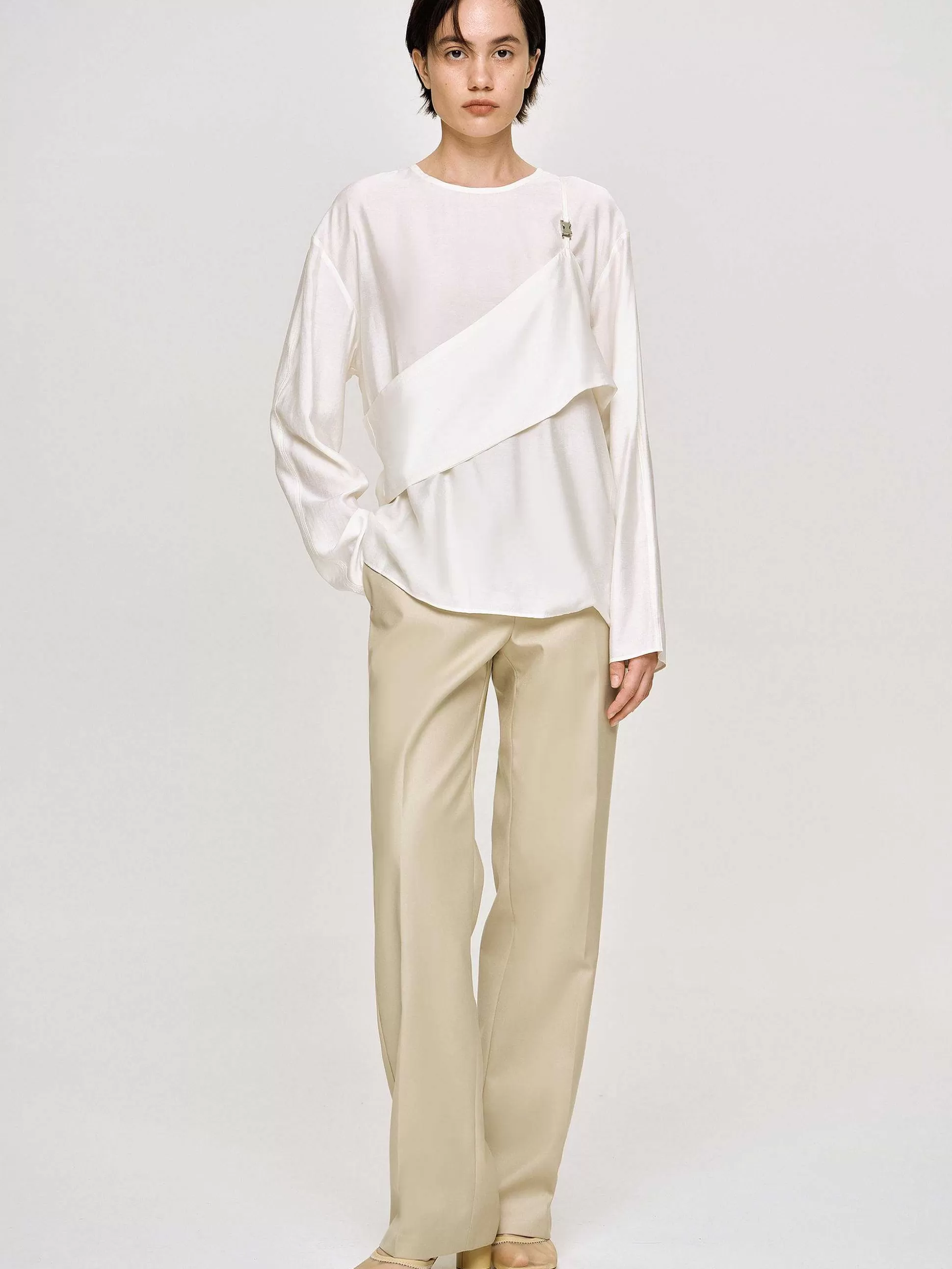 Women Source Unknown Tops-Layered Bustier Blouse, Ivory