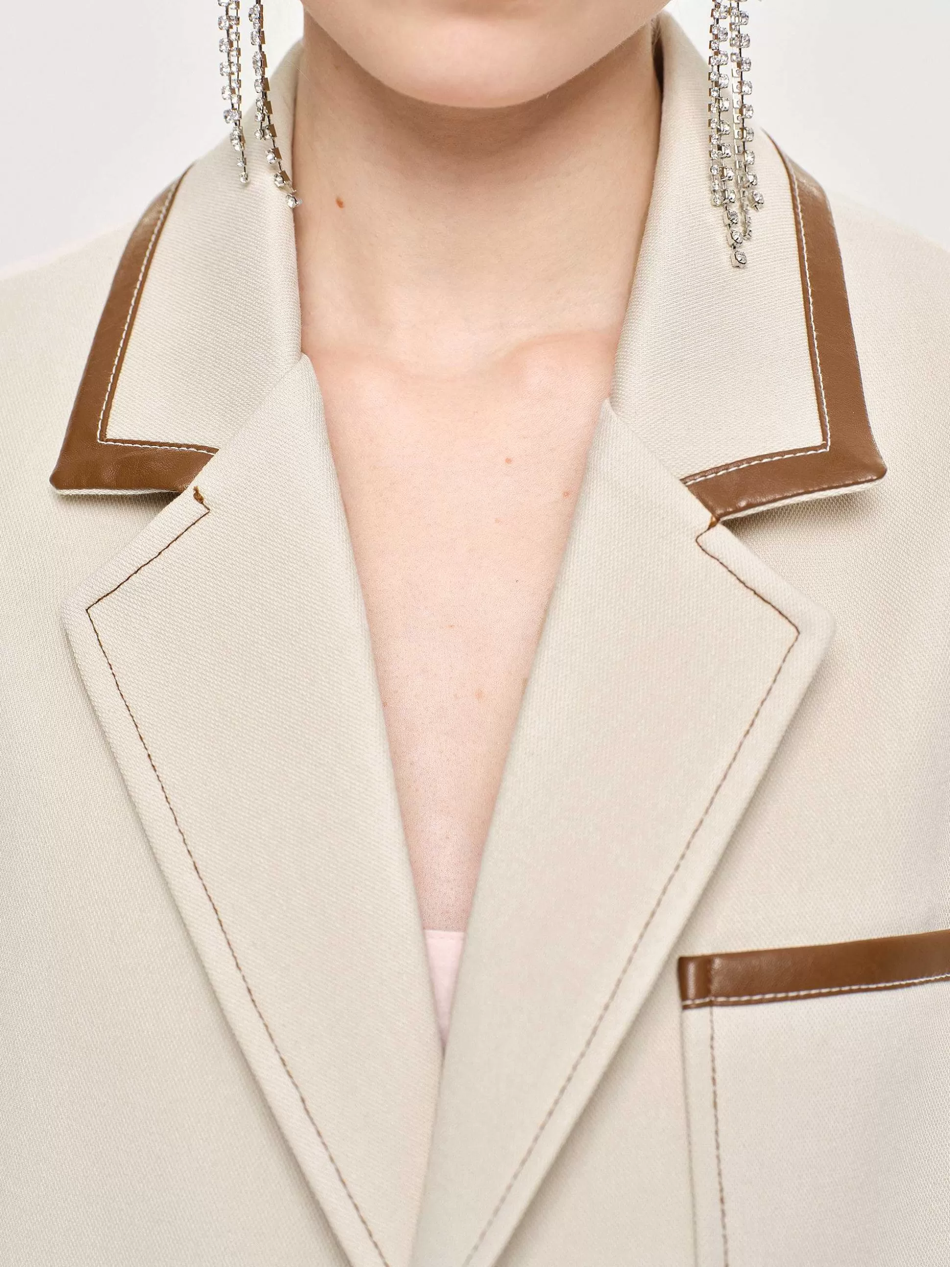 Women Source Unknown Clothing-Leather-Trimmed Blazer, Canvas