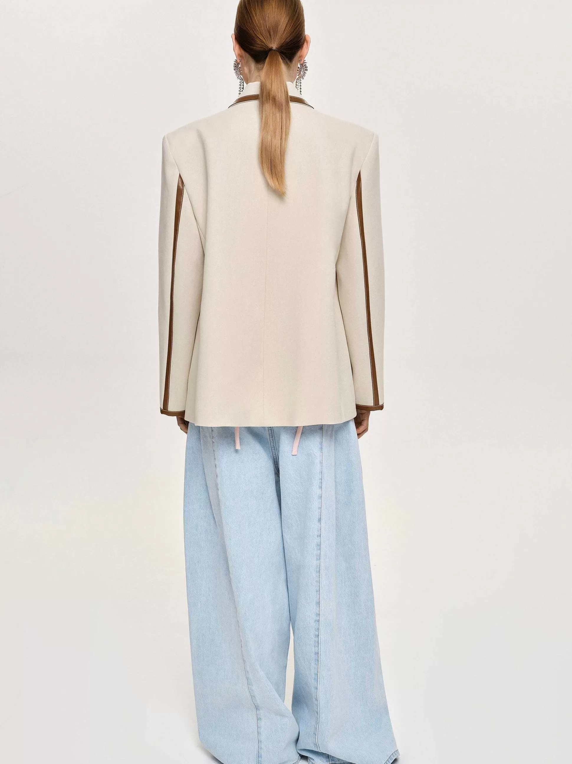 Women Source Unknown Co-Ords-Leather-Trimmed Blazer, Canvas