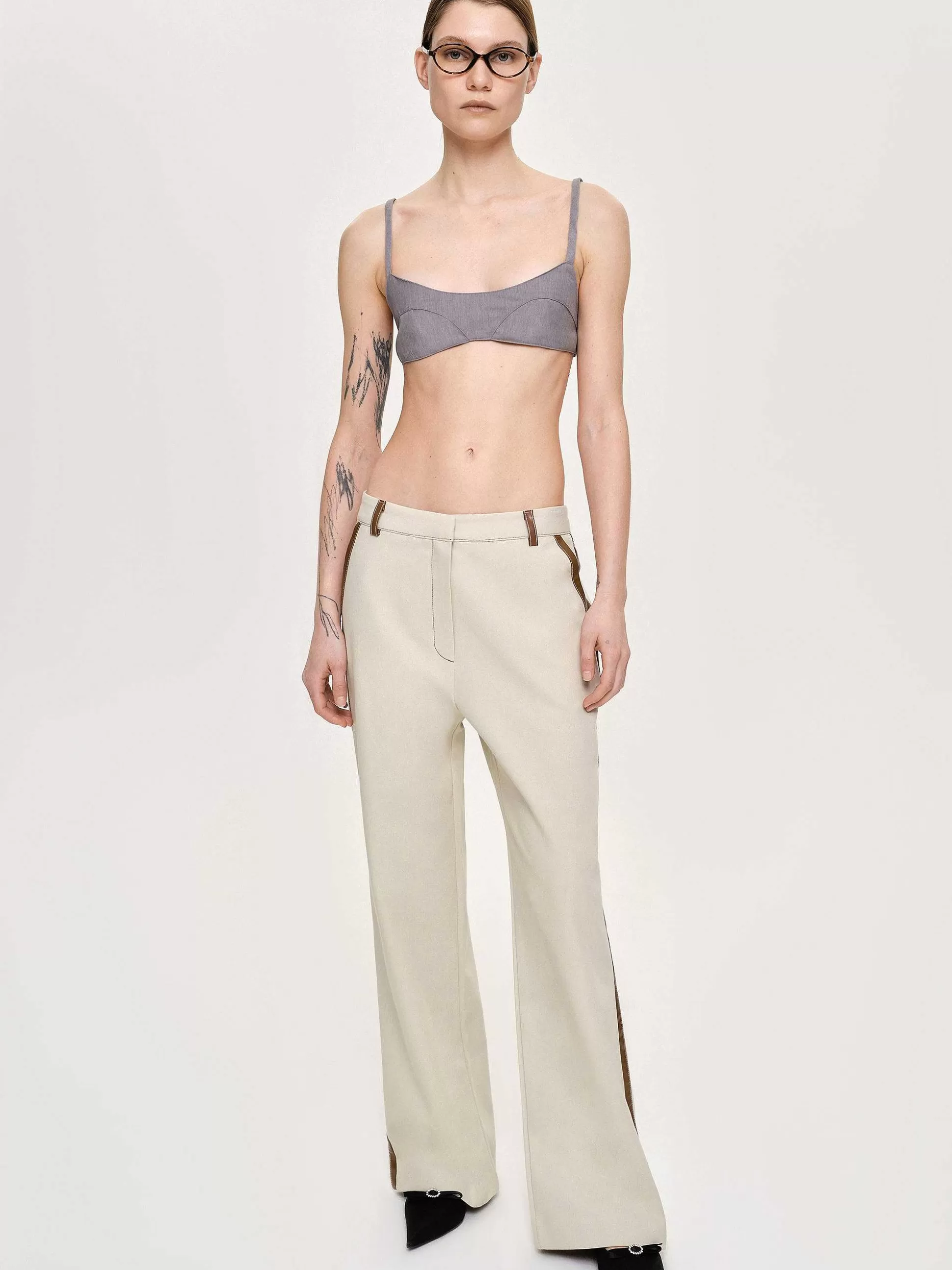 Women Source Unknown Bottoms-Leather-Trimmed Pants, Canvas
