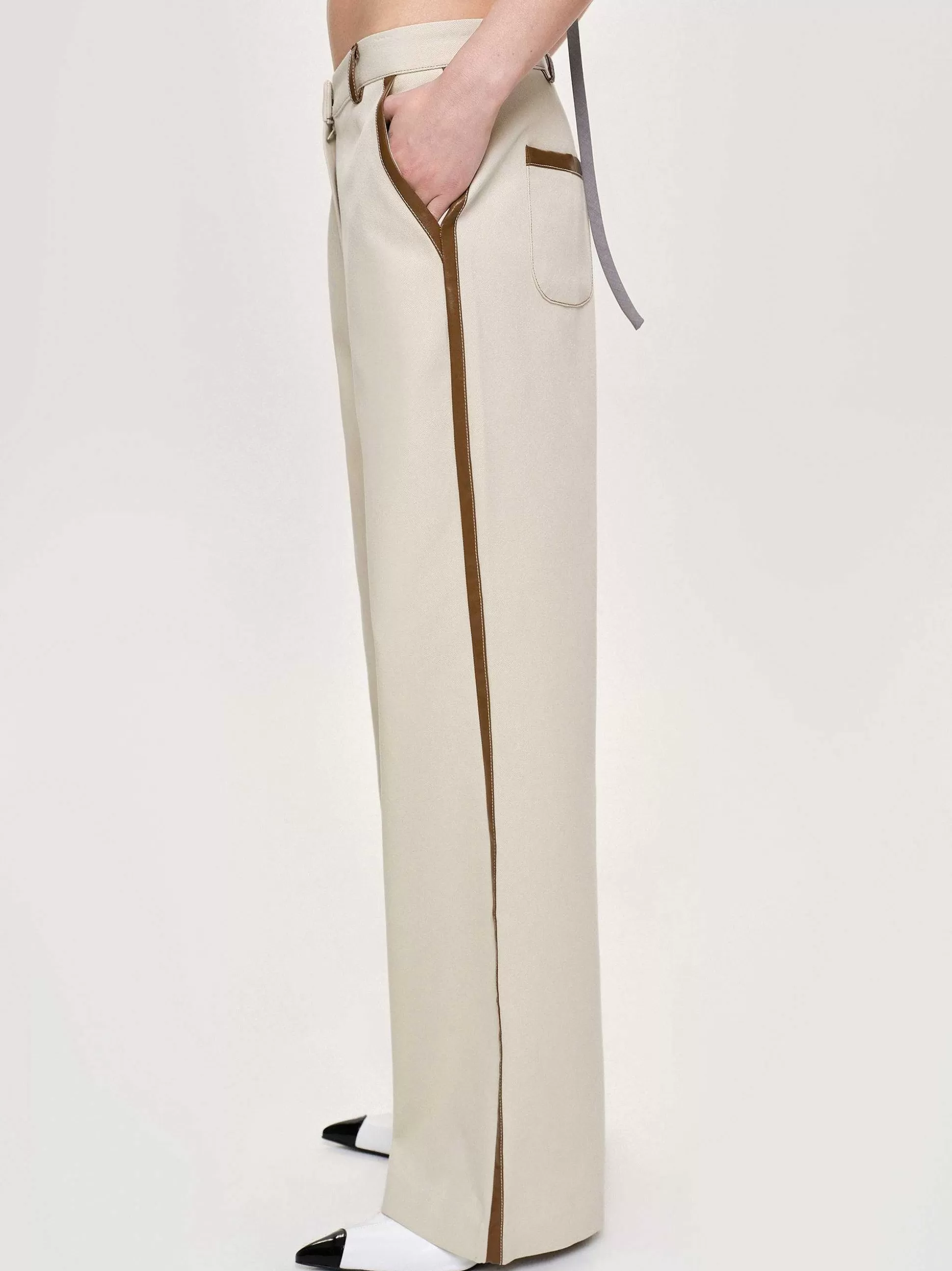Women Source Unknown Bottoms-Leather-Trimmed Pants, Canvas