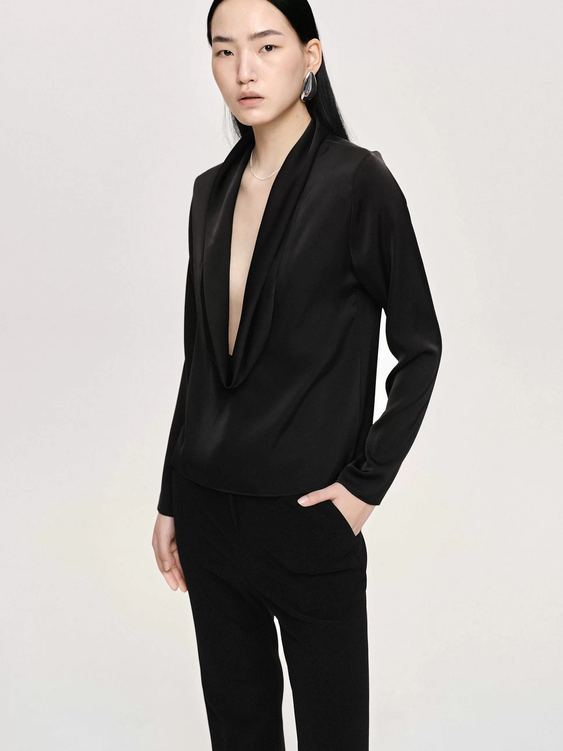 Women Source Unknown Tops-Leiva Cowl-Back Blouse, Black