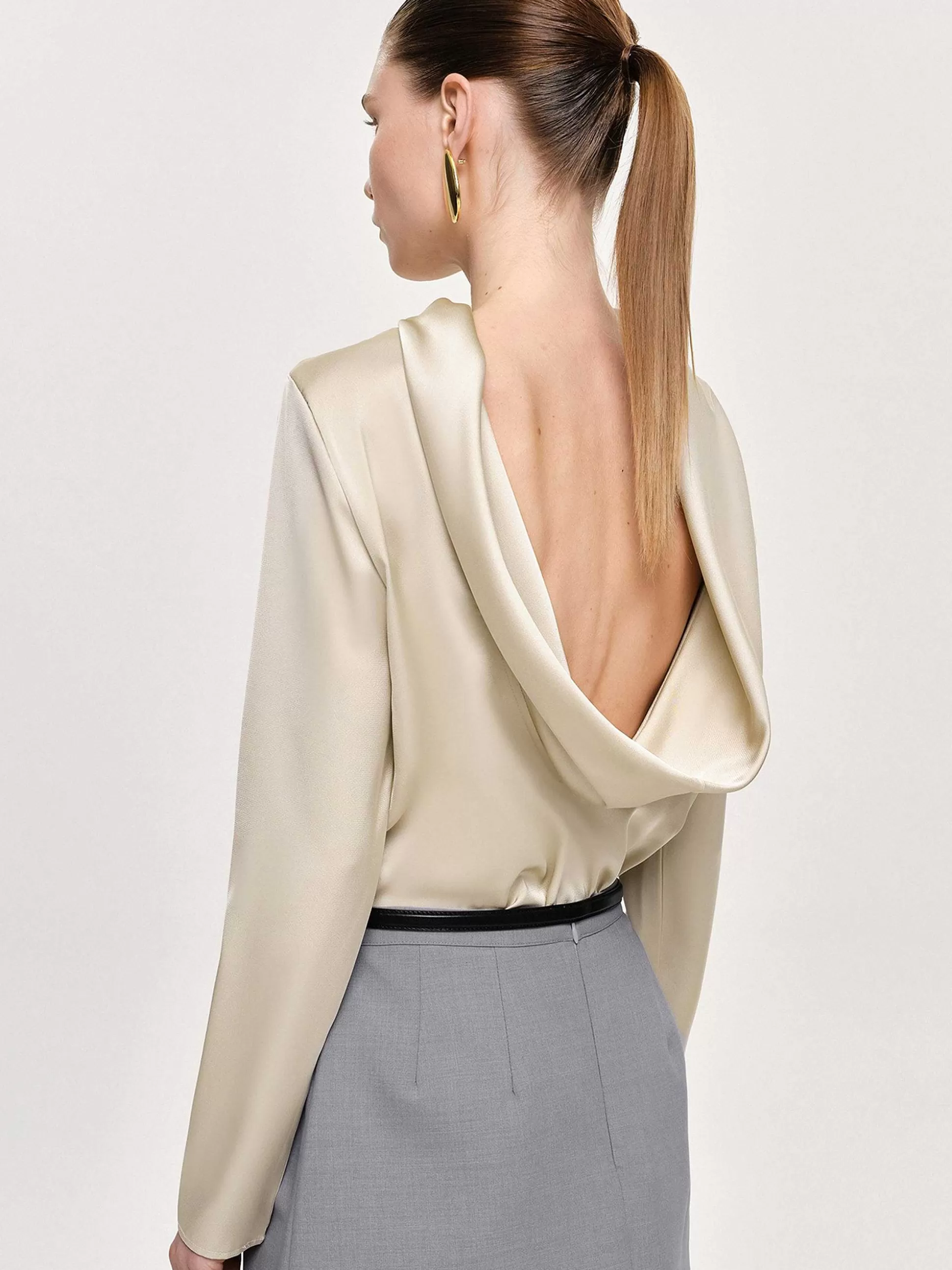 Women Source Unknown Tops-Leiva Cowl-Back Blouse, Parchment