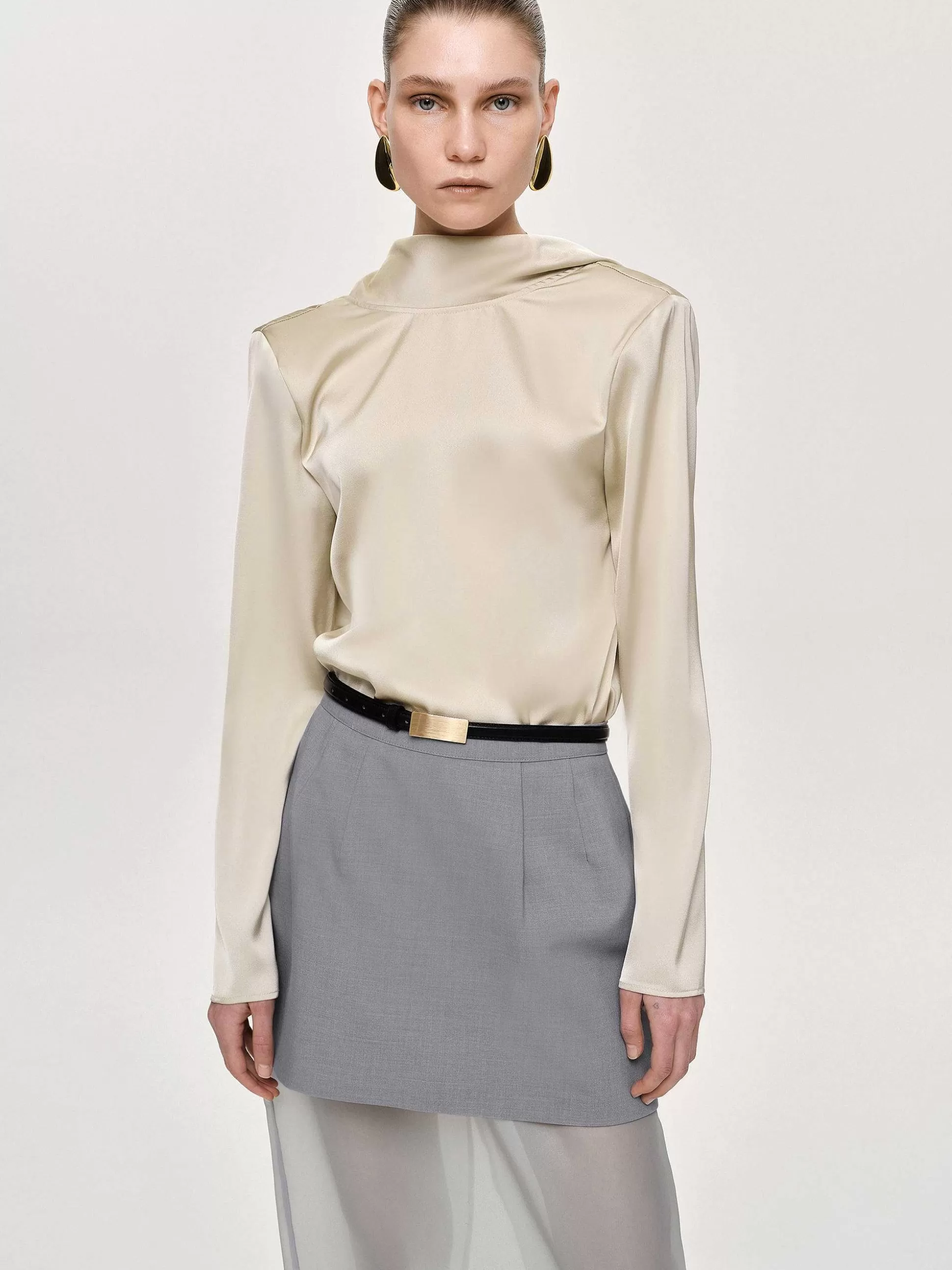 Women Source Unknown Tops-Leiva Cowl-Back Blouse, Parchment