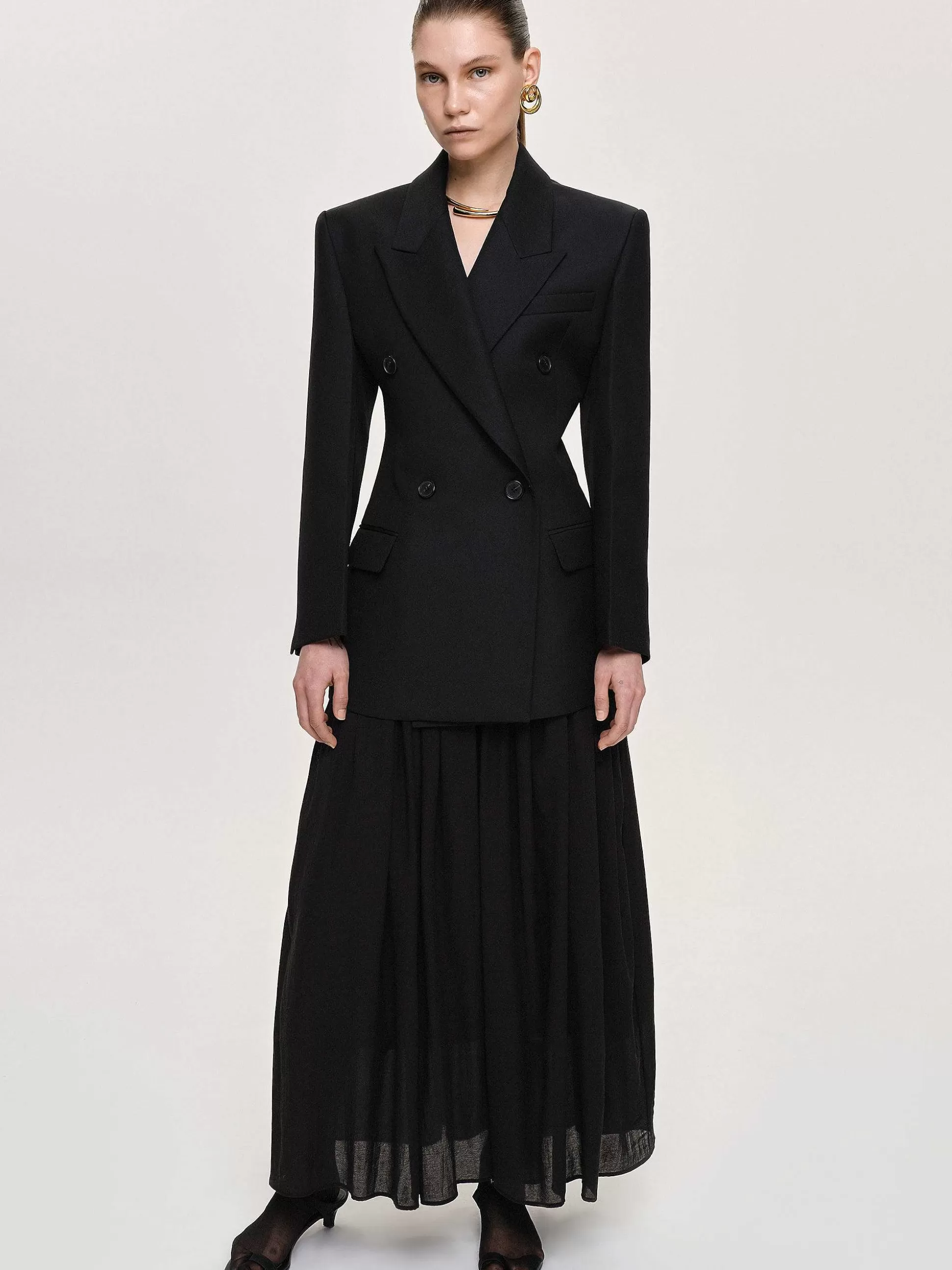 Women Source Unknown Outerwear-Leonara Double Breasted Cinch Blazer, Black