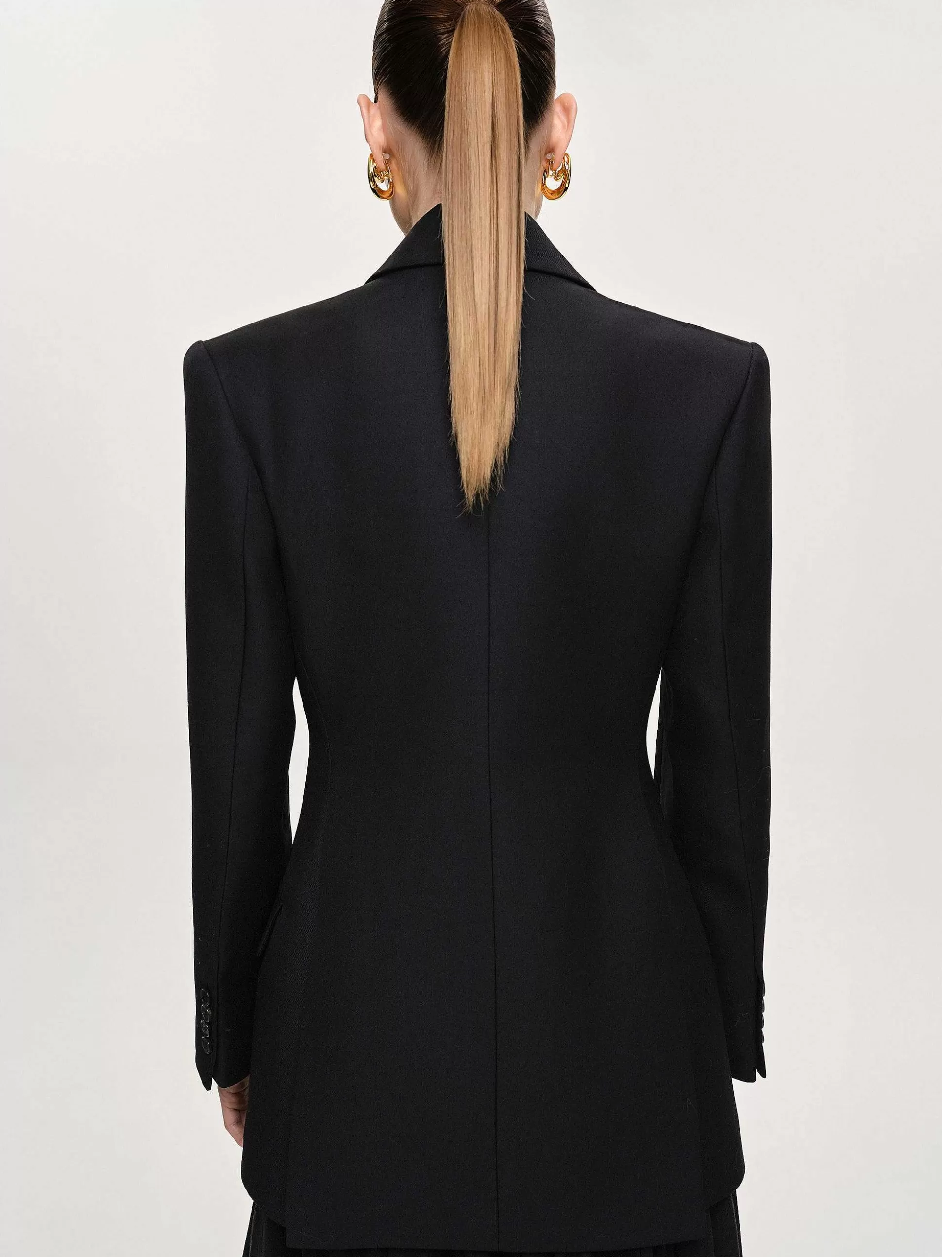 Women Source Unknown Outerwear-Leonara Double Breasted Cinch Blazer, Black