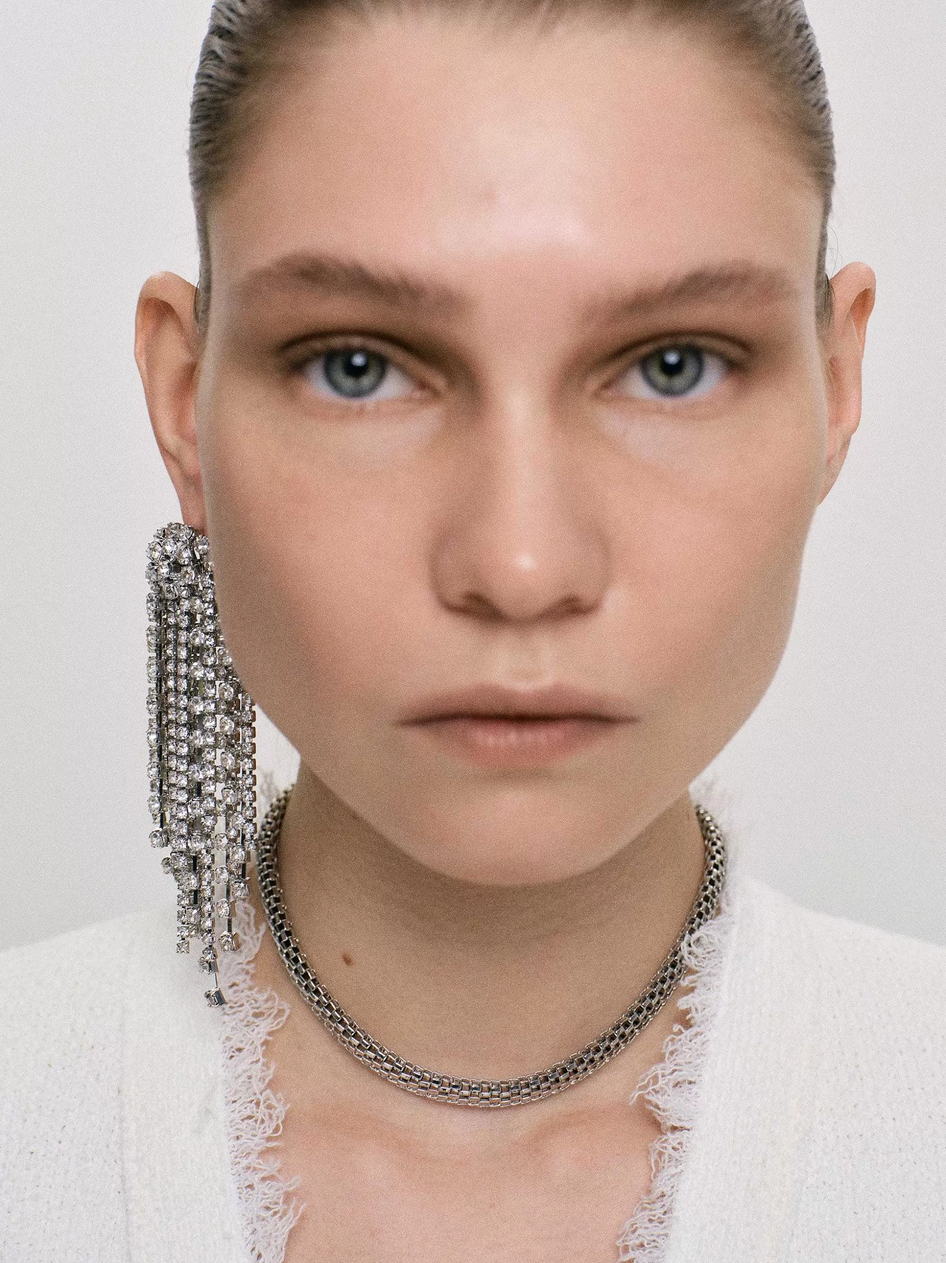 Women Source Unknown Accessories-Long Rhinestone Earrings, Silver