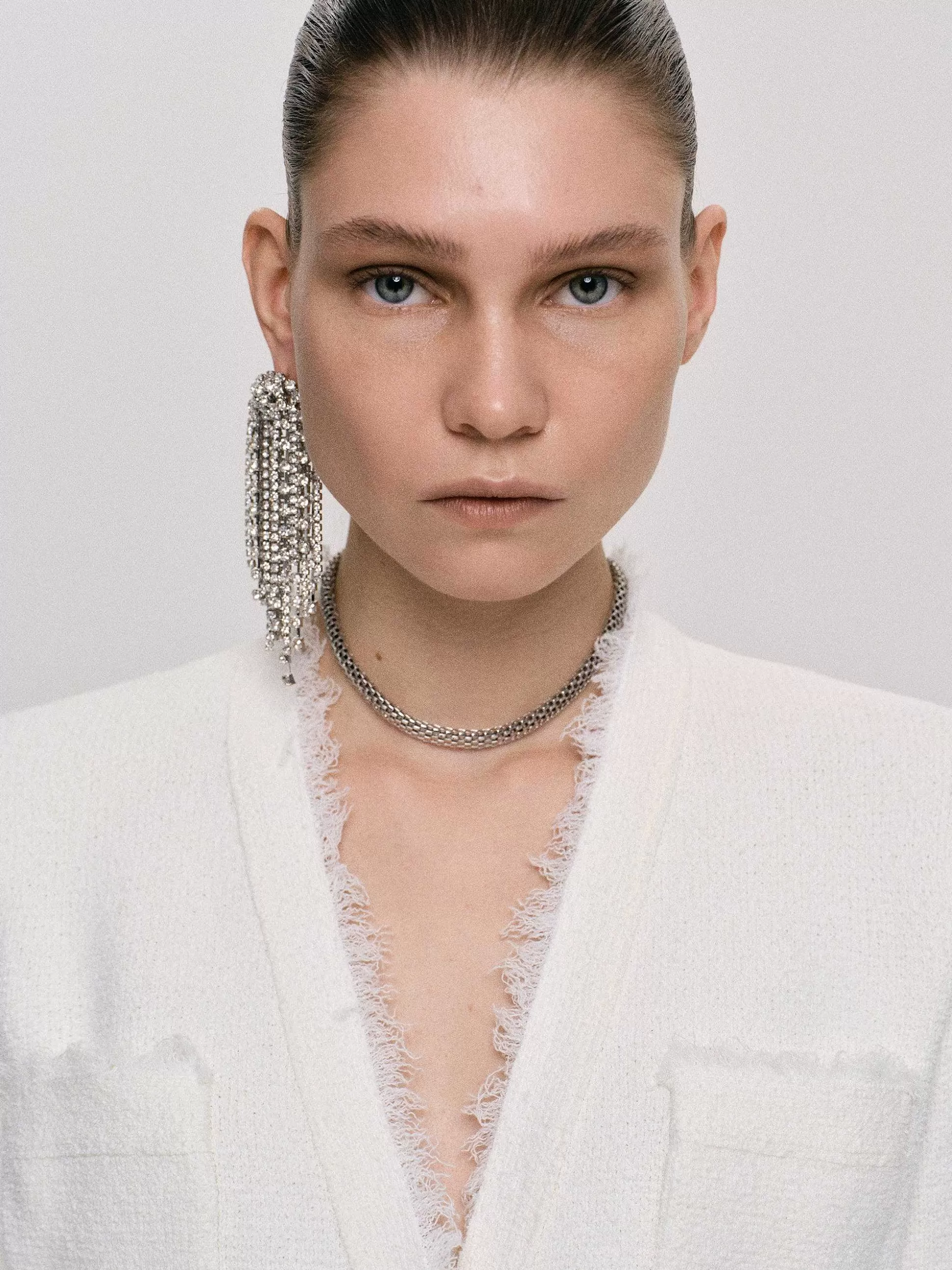 Women Source Unknown Accessories-Long Rhinestone Earrings, Silver