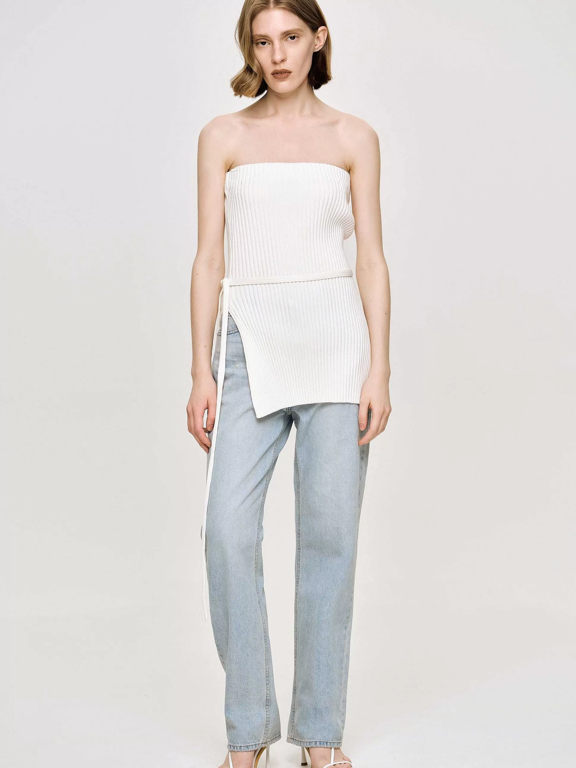 Women Source Unknown Knitwear-Long Split Rib Knit, White