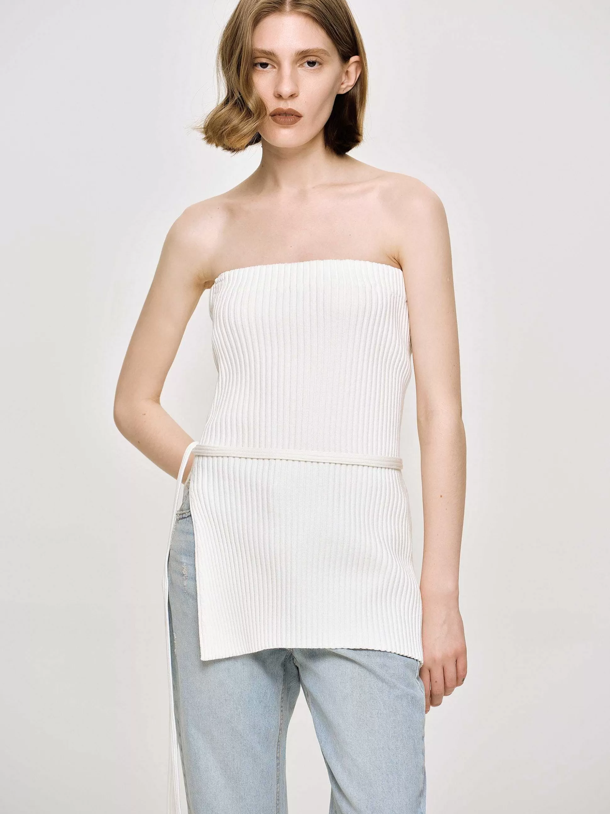 Women Source Unknown Knitwear-Long Split Rib Knit, White