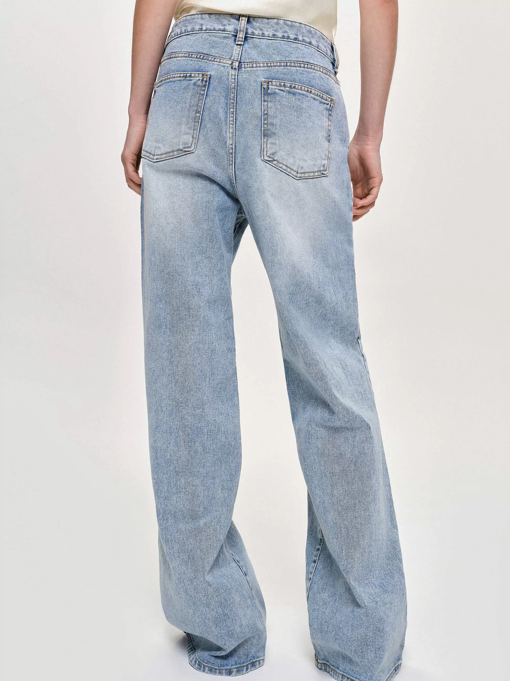 Women Source Unknown Clothing-Long Straight-Leg Jeans, Light Vintage Blue