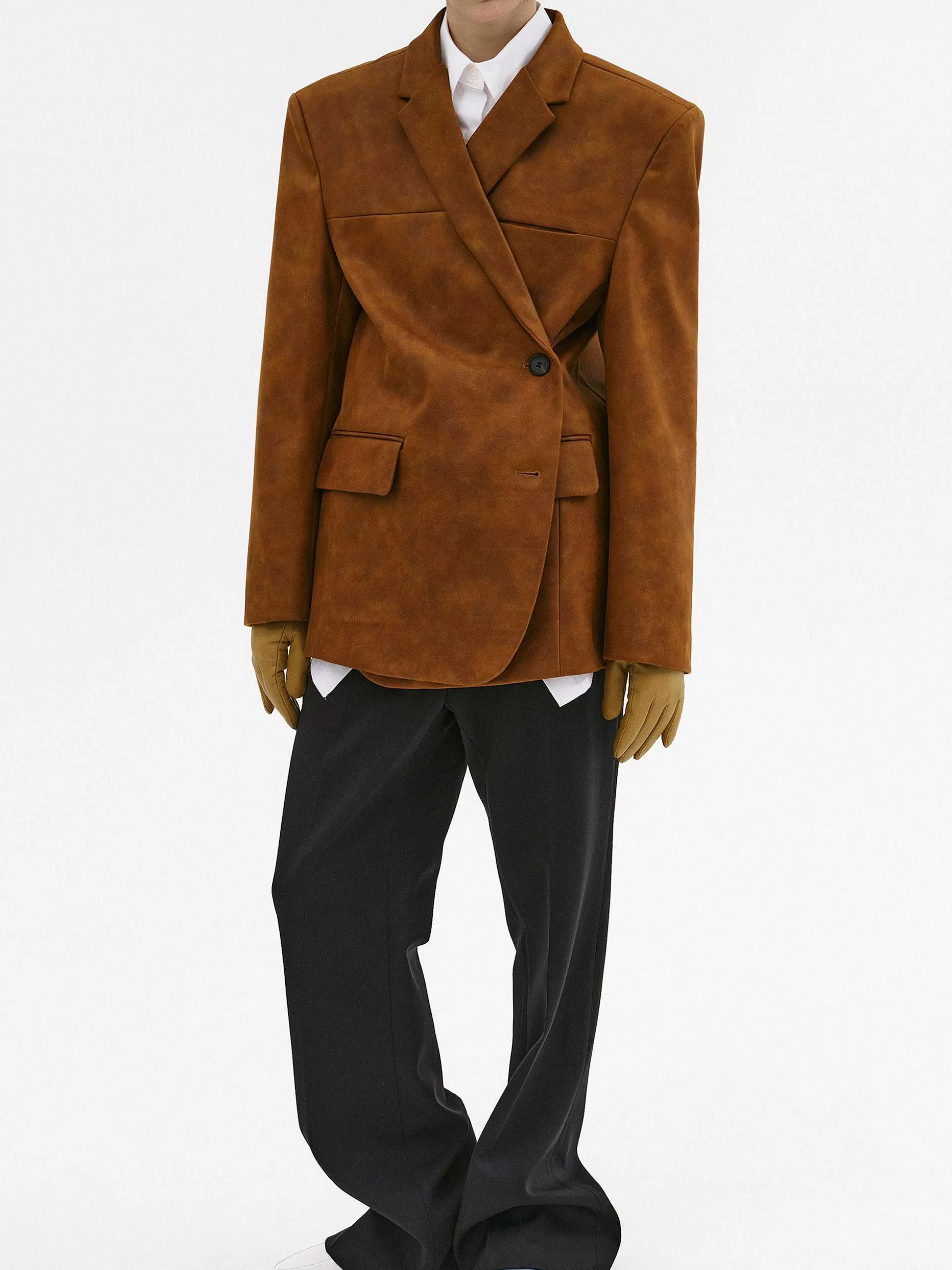 Women Source Unknown Accessories-Lui Faux Leather Blazer, Rust Brown