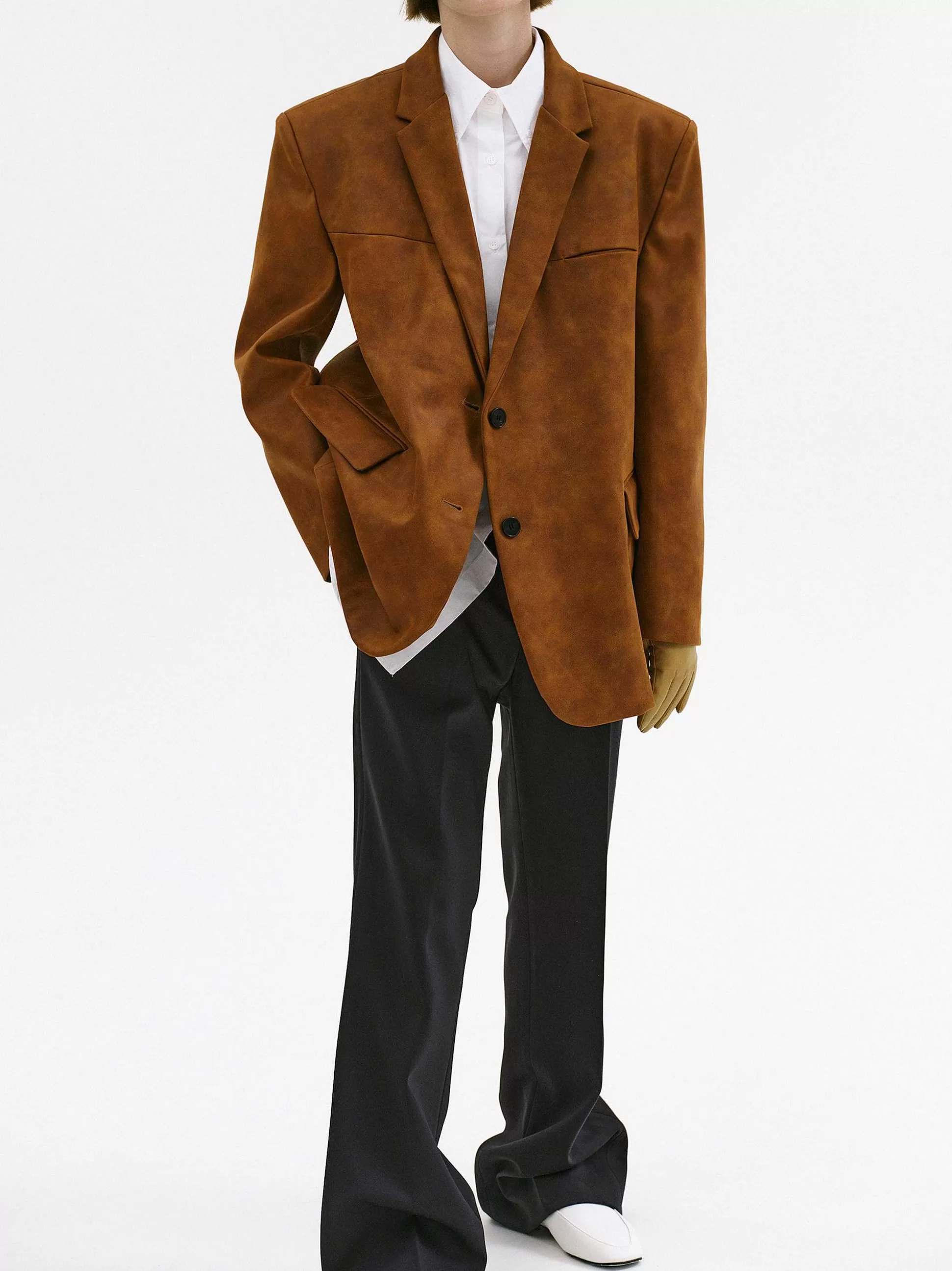 Women Source Unknown Accessories-Lui Faux Leather Blazer, Rust Brown