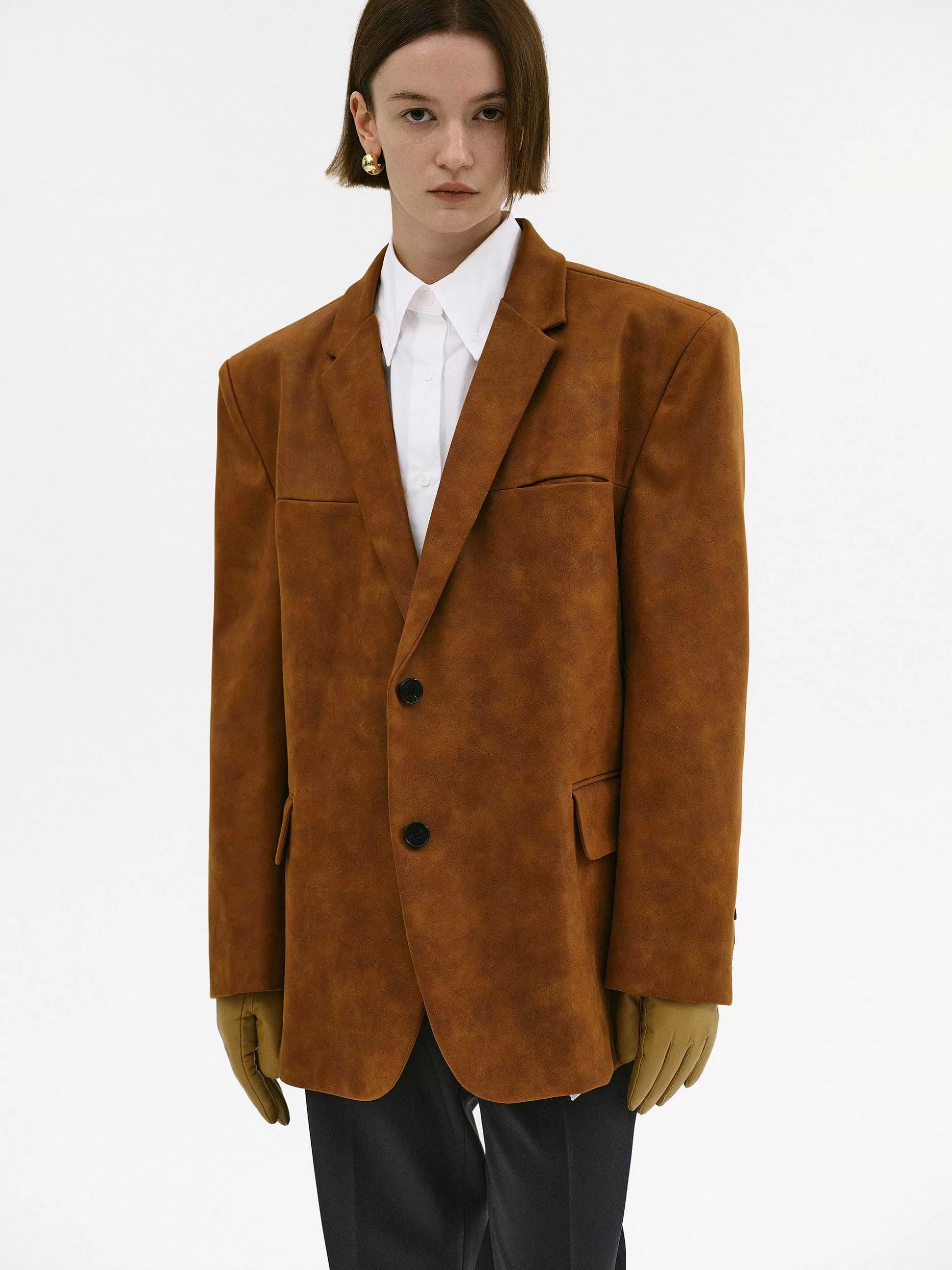 Women Source Unknown Accessories-Lui Faux Leather Blazer, Rust Brown