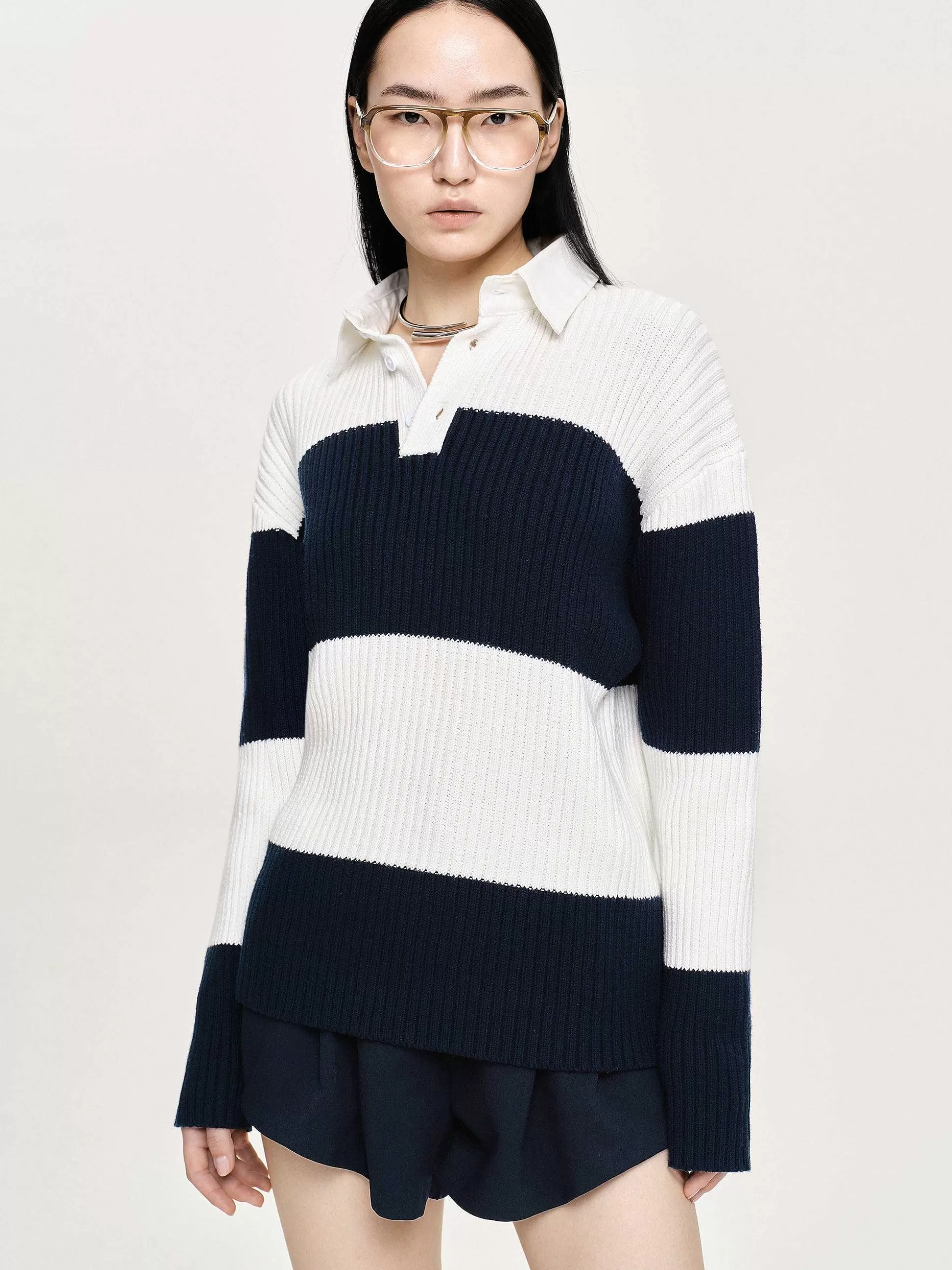 Women Source Unknown Accessories-Matias Oversized Knit Polo, Navy