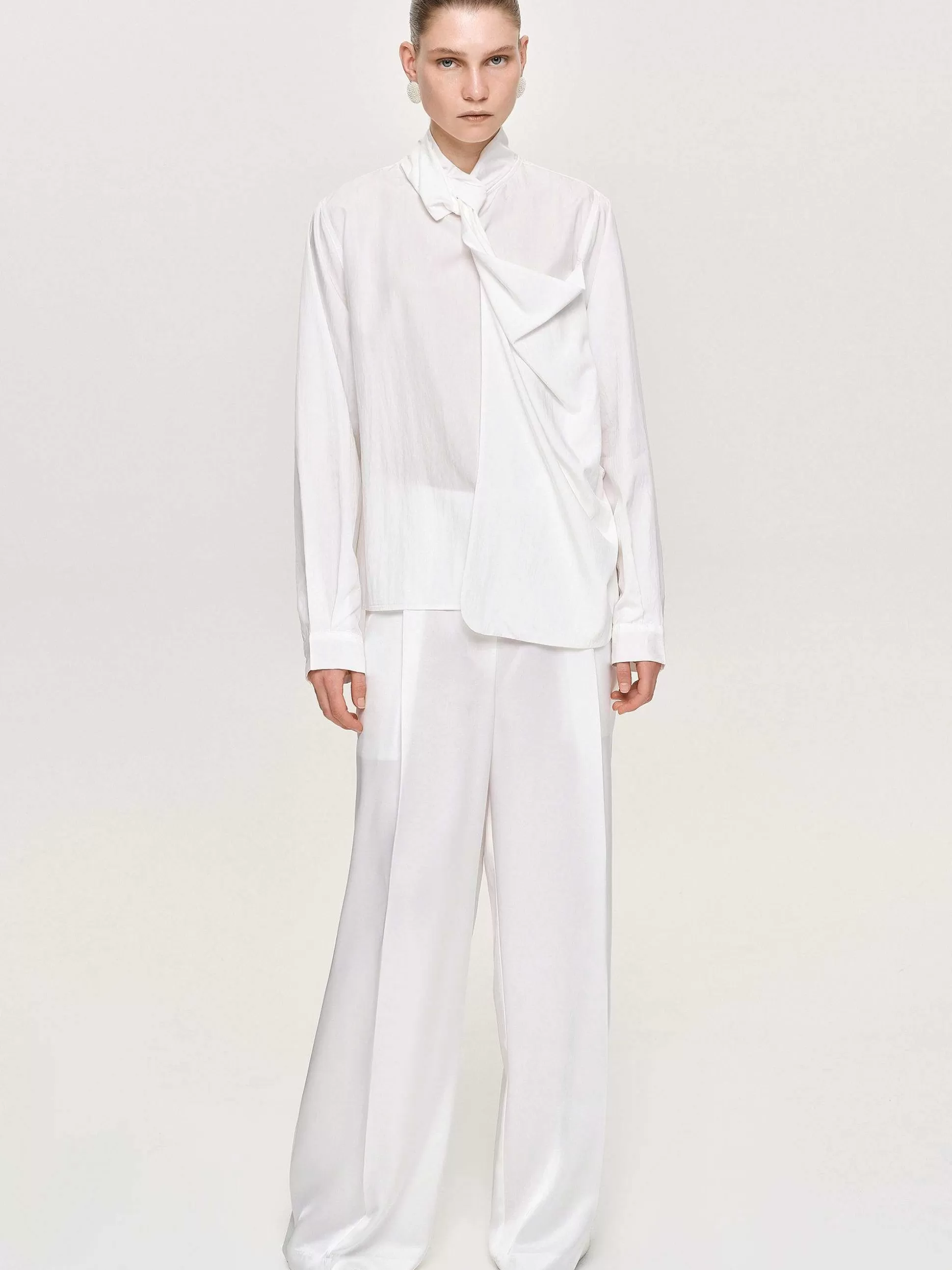 Women Source Unknown Tops-Mesash Twisted Scarf Blouse, White