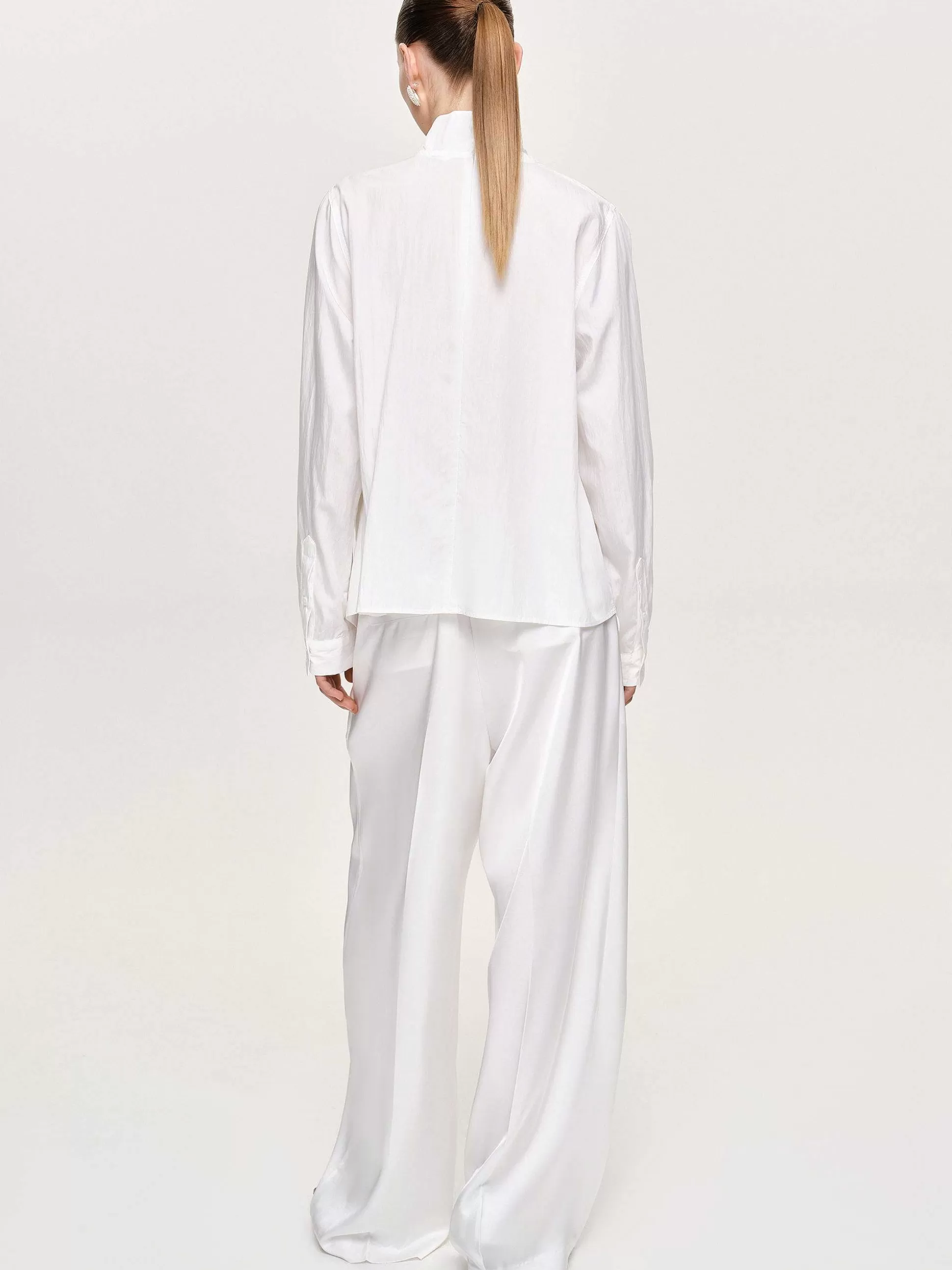 Women Source Unknown Tops-Mesash Twisted Scarf Blouse, White