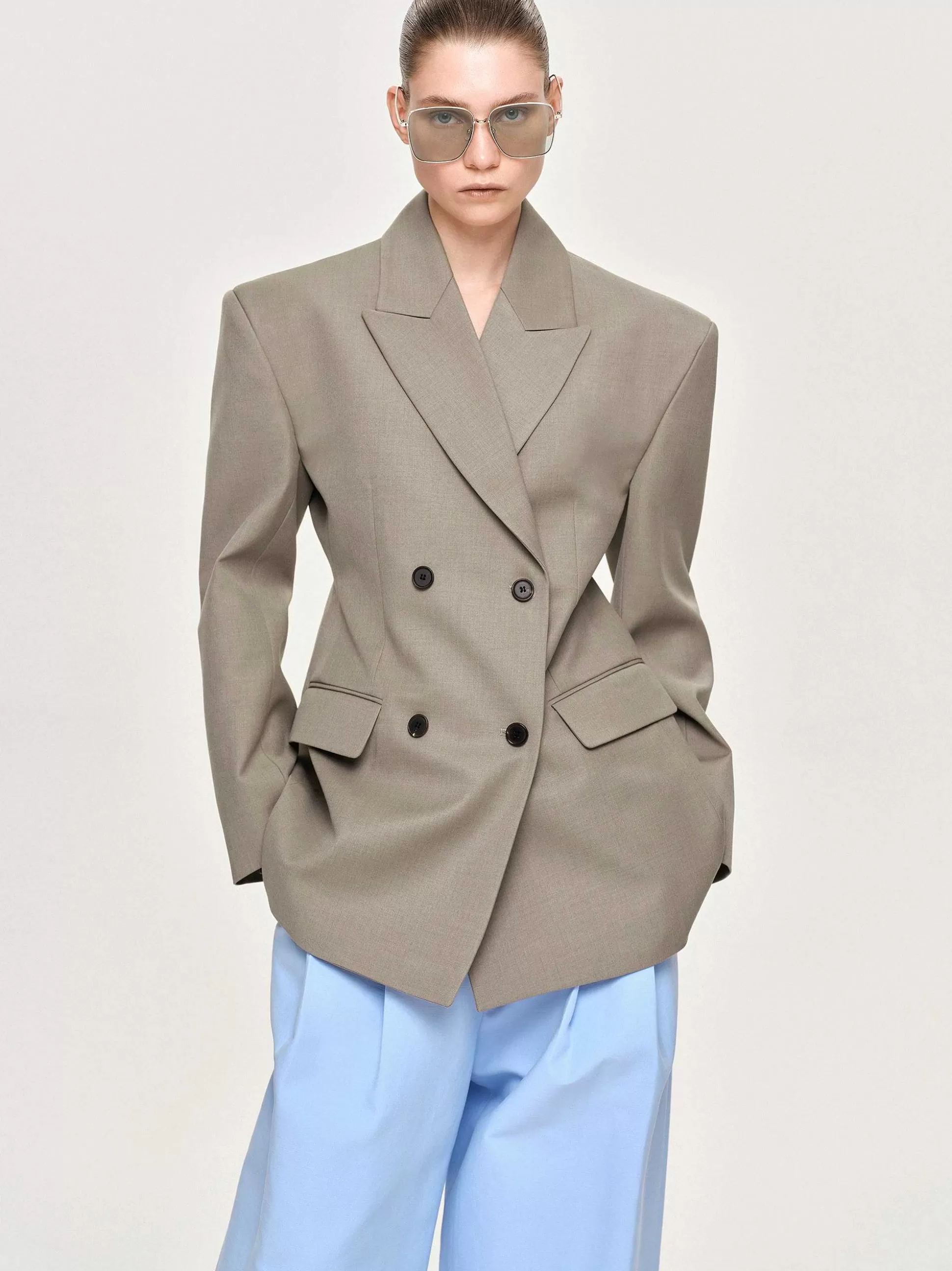 Women Source Unknown Outerwear-Messi Double Breasted Blazer, Dune
